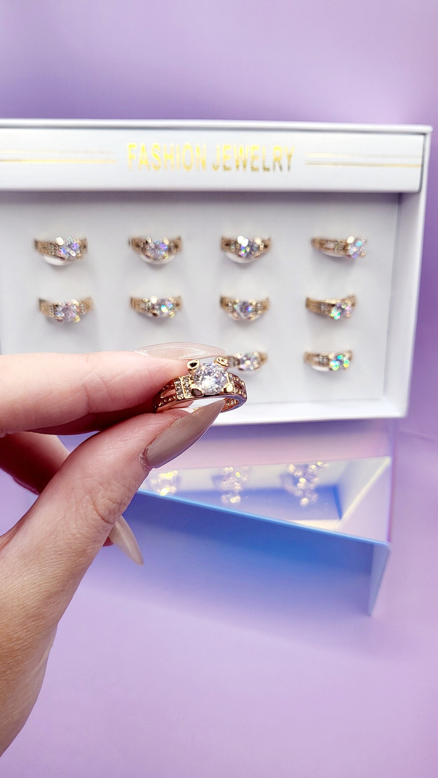 Forever Crystal Ring Gold Box set of 12