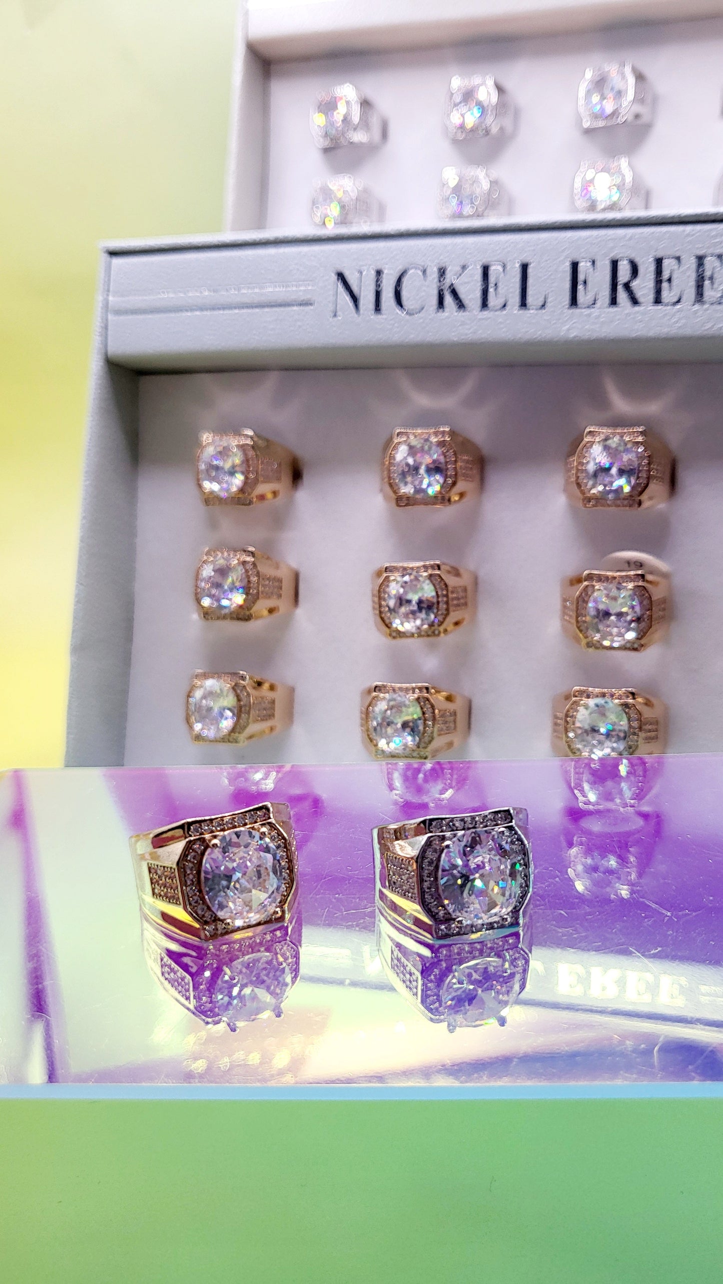 Men's Iced Out Crystal Box Set of 12 Rings