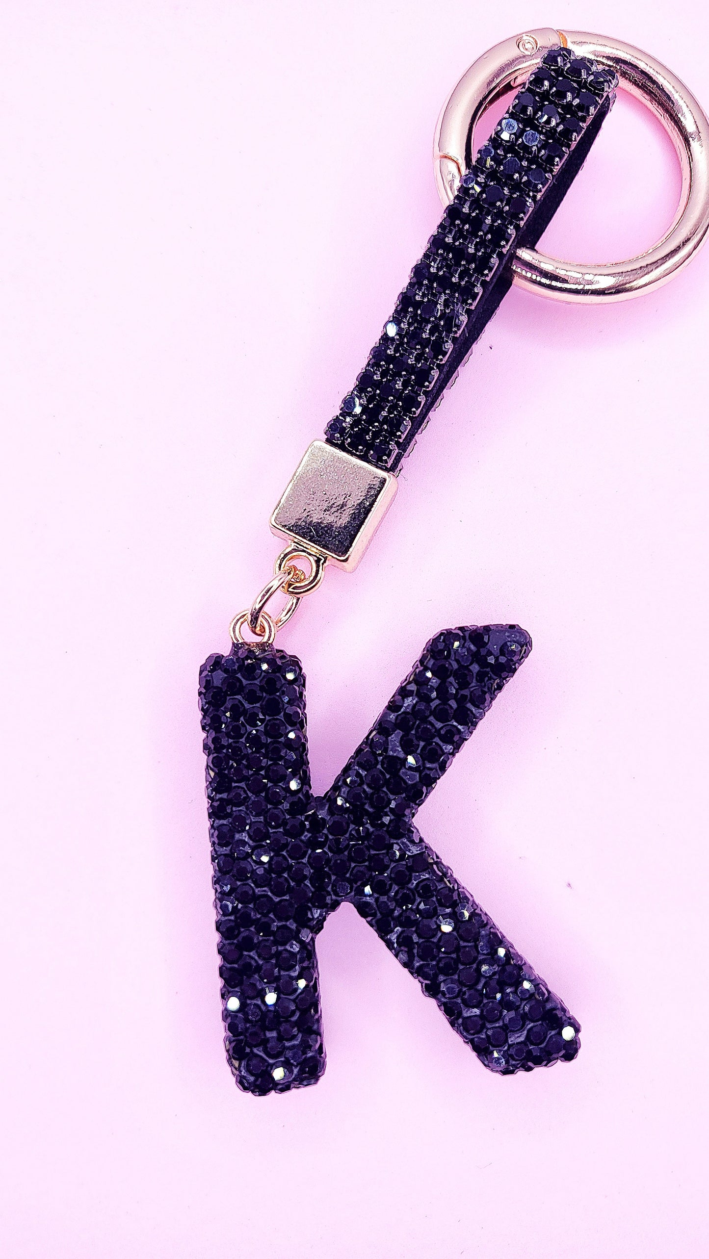 Initial Letter Black Crystal Glam Key Ring