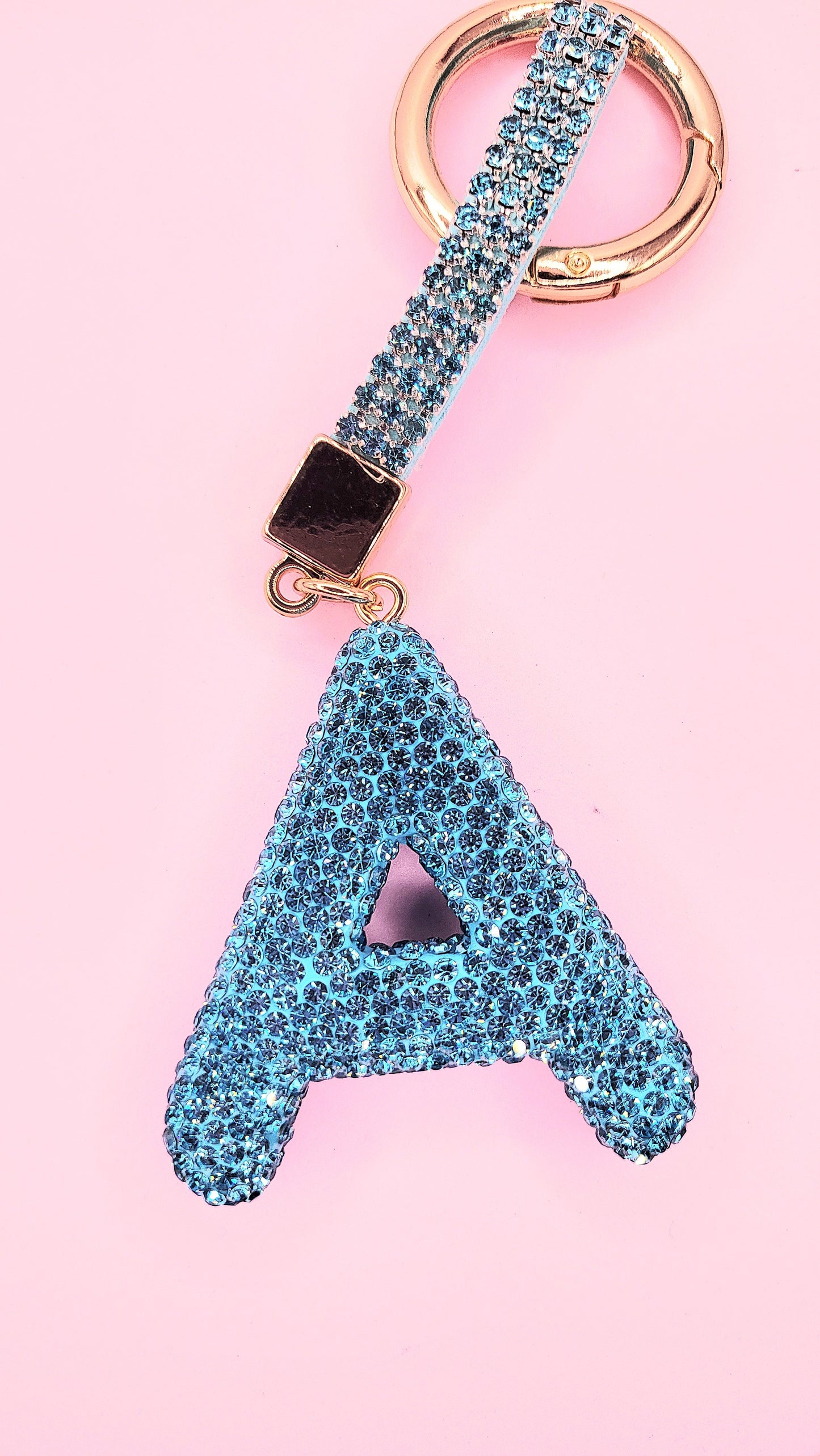 Initial Letter Blue Crystal Glam Key Ring