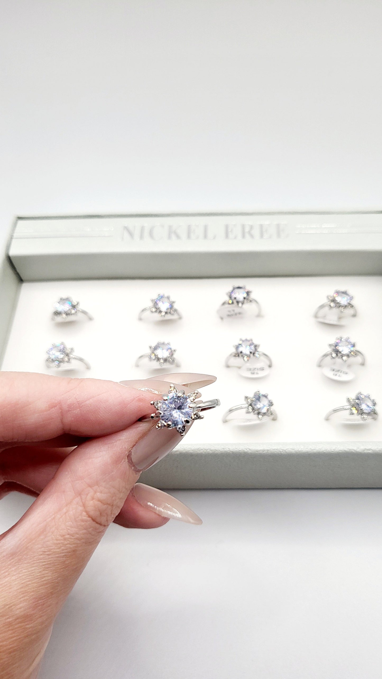 Blossom Crystal Ring Silver Box set of 12