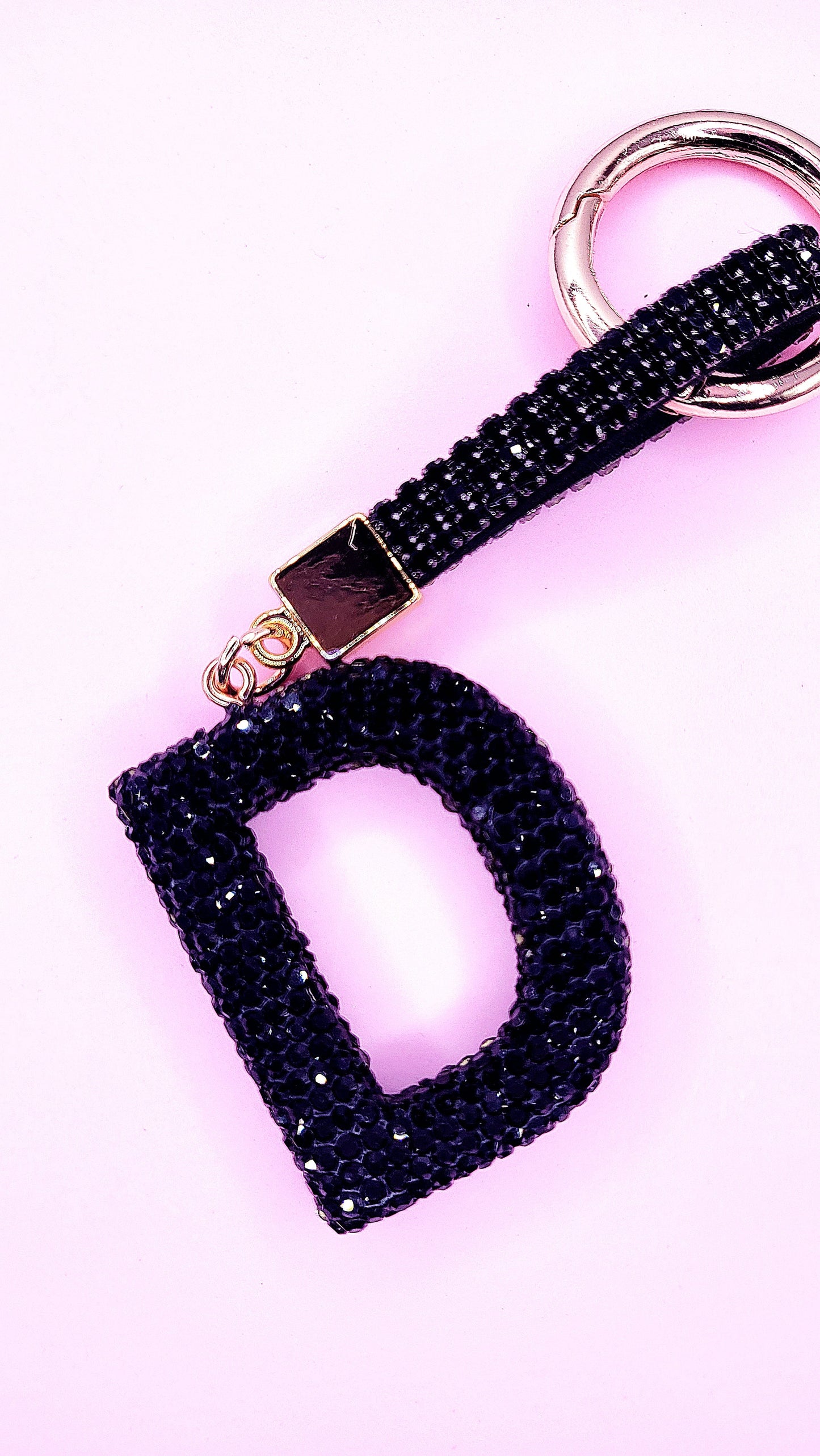 Initial Letter Black Crystal Glam Key Ring