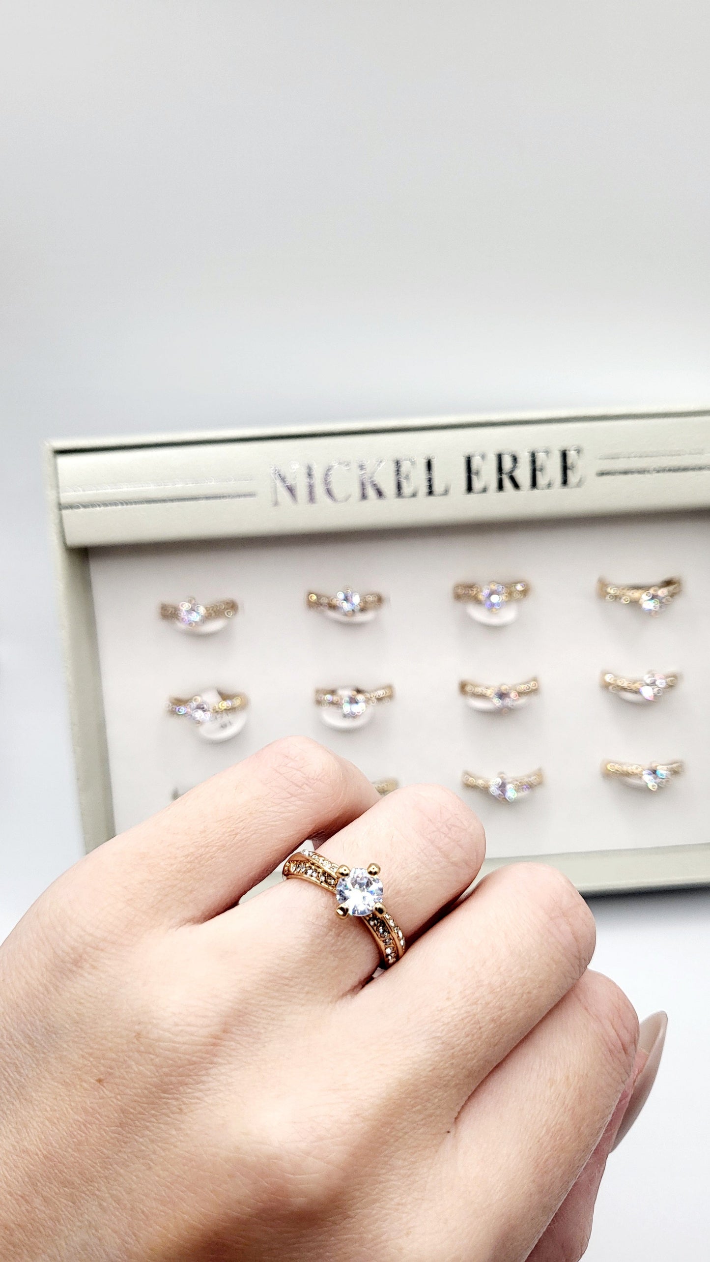 Dazzle Crystal Ring Silver Box set of 12