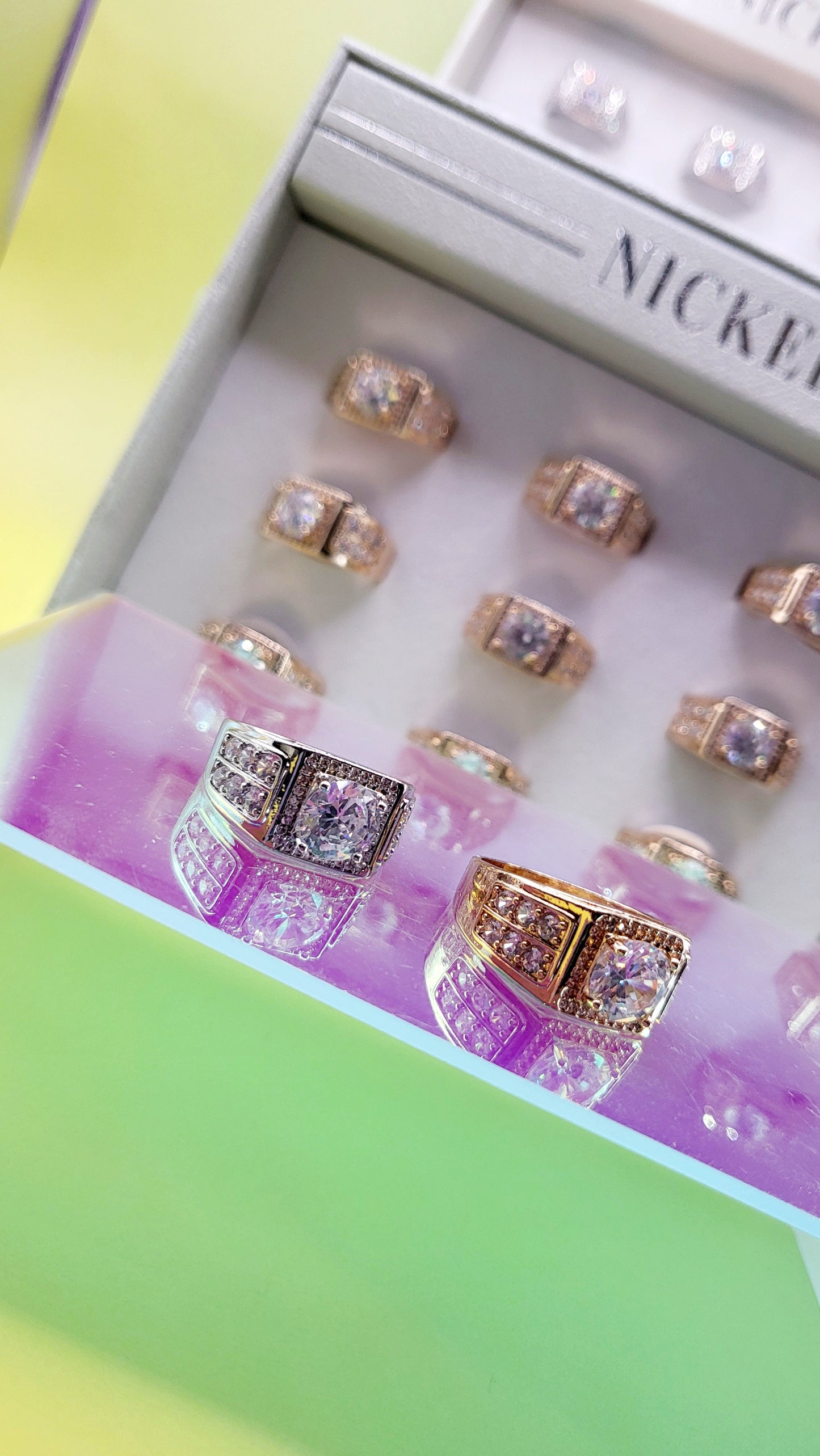 Men's Iced Out Crystal Box Set of 12 Rings