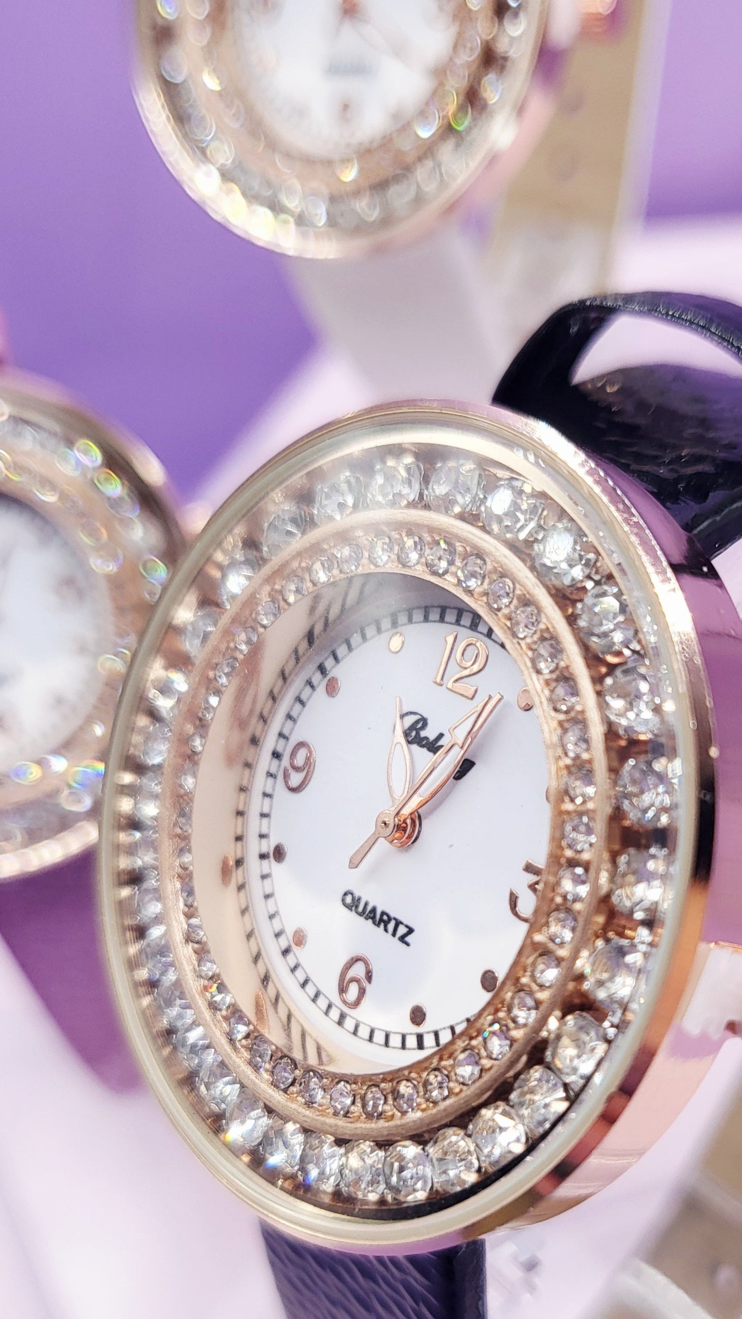Crystal Bezel Round Face Watch