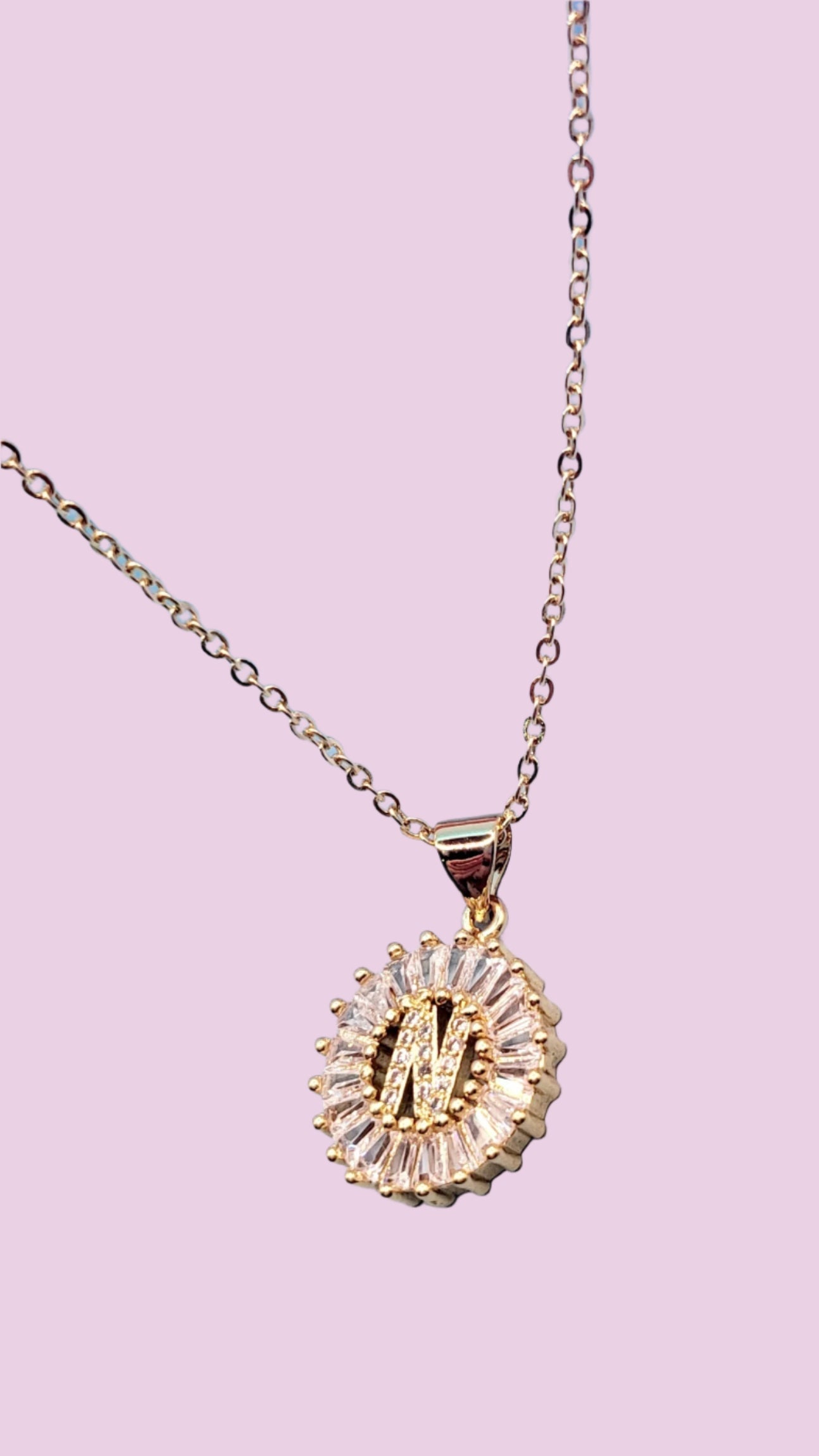 Crystal Initial Round Necklace