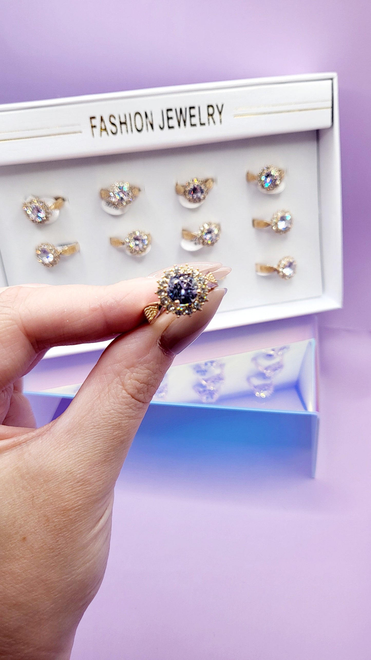 Princess Crystal Ring Gold Box set of 12