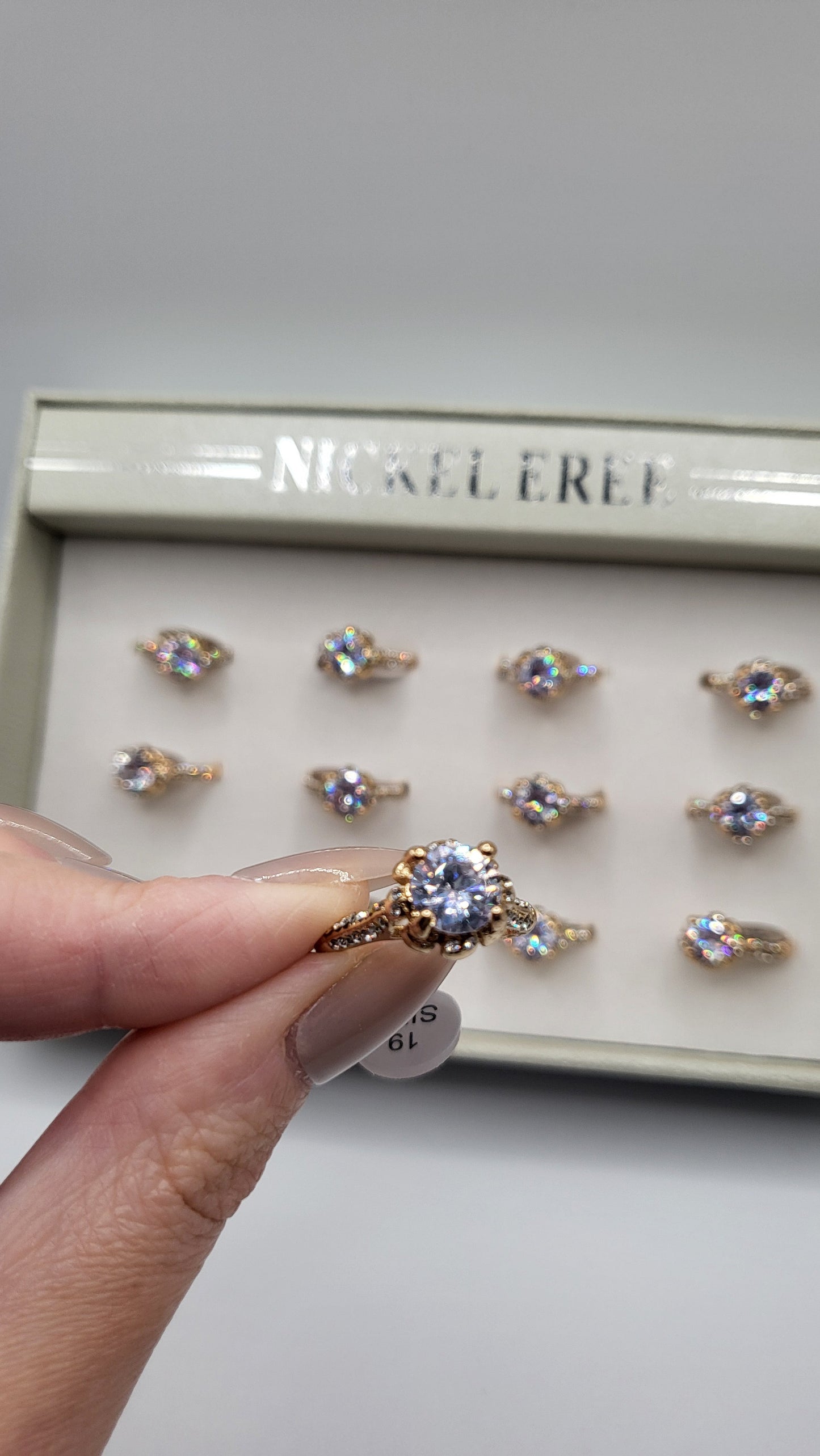 Solitaire Round Crystal Ring Gold Box set of 12