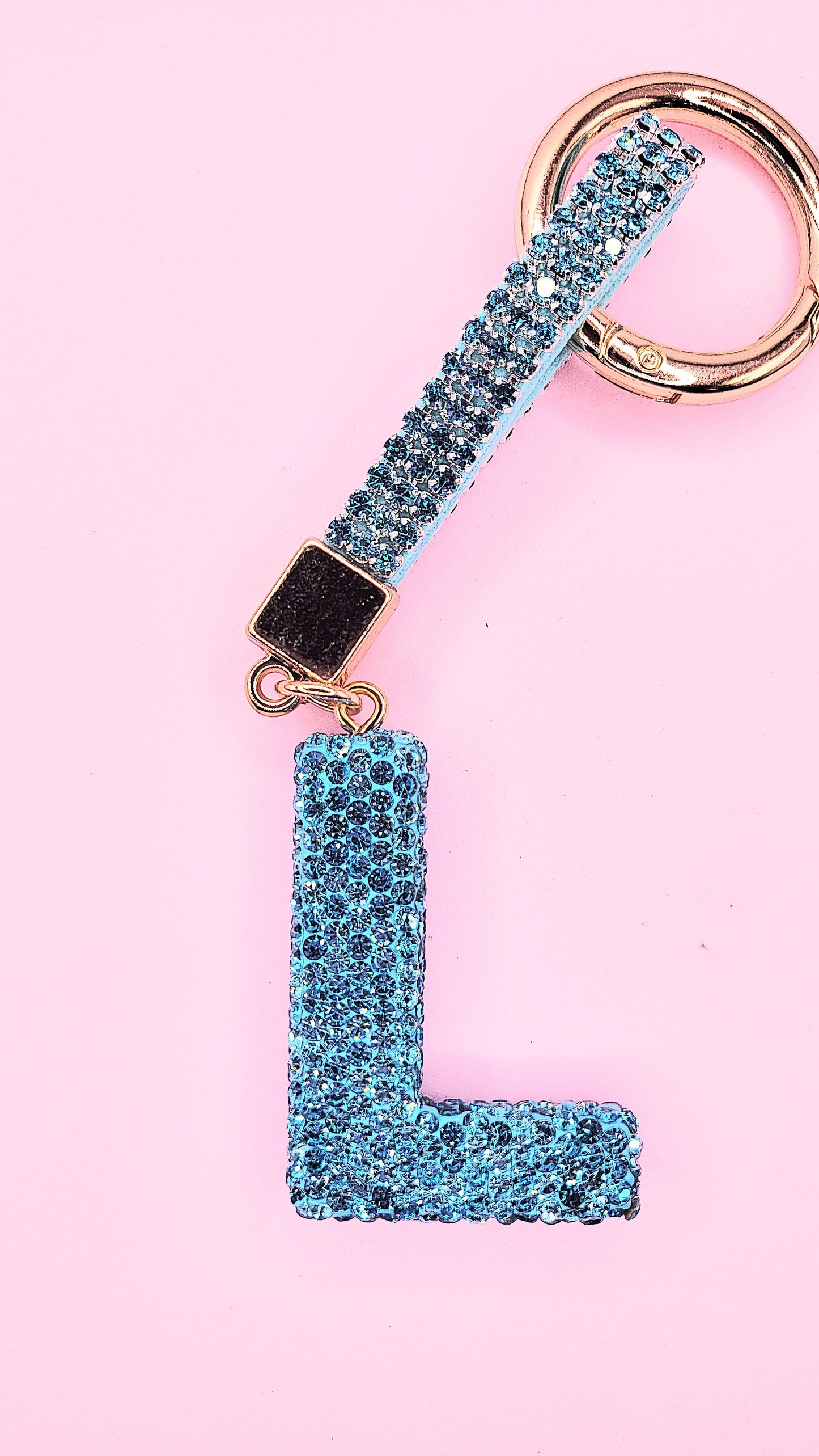 Initial Letter Blue Crystal Glam Key Ring