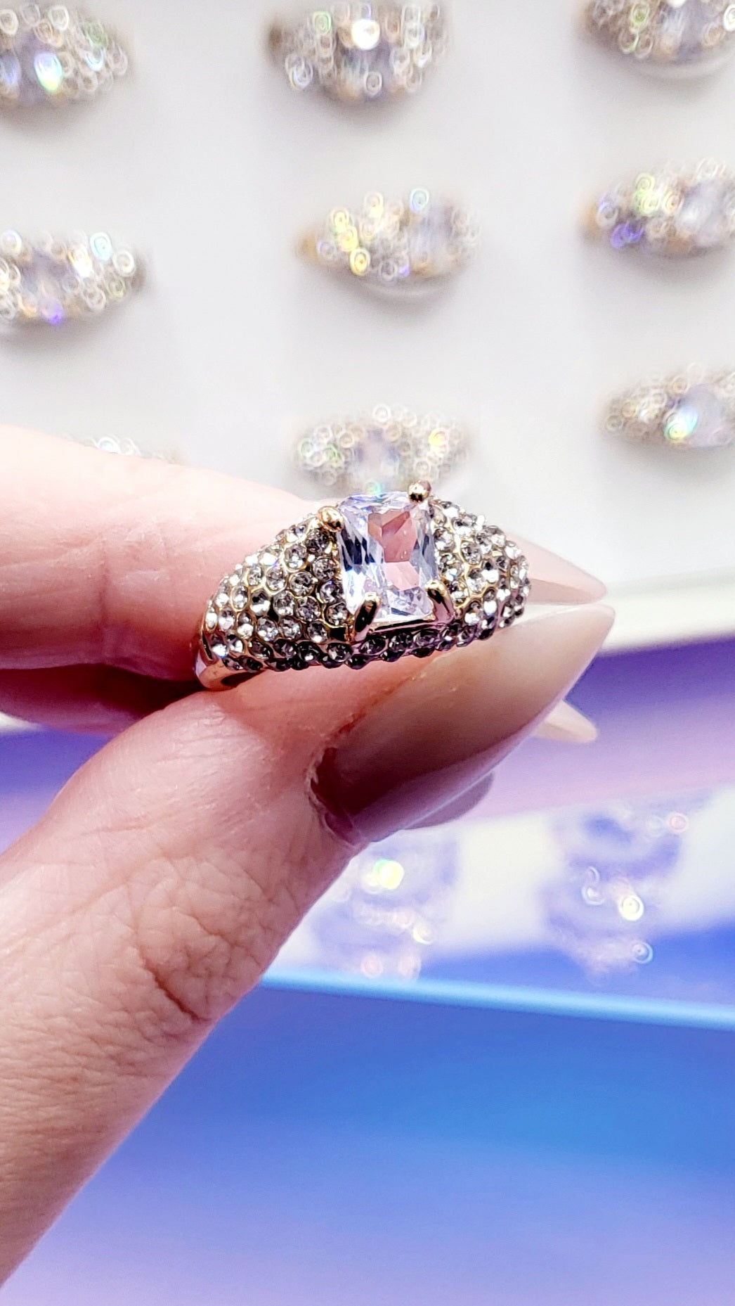 Iced Crystal Ring Silver Box set of 12