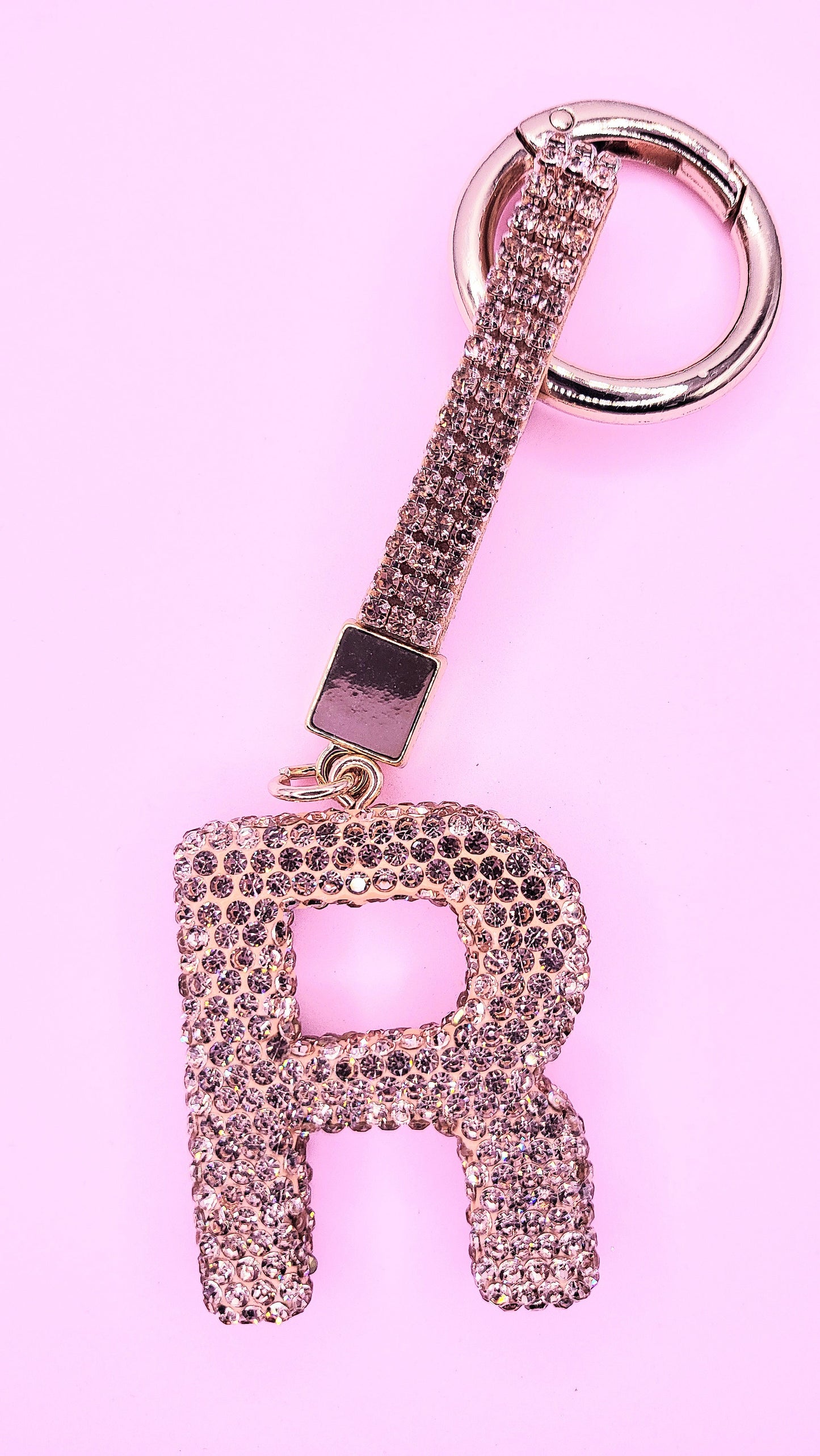 Initial Letter Rose Gold Crystal Glam Key Ring