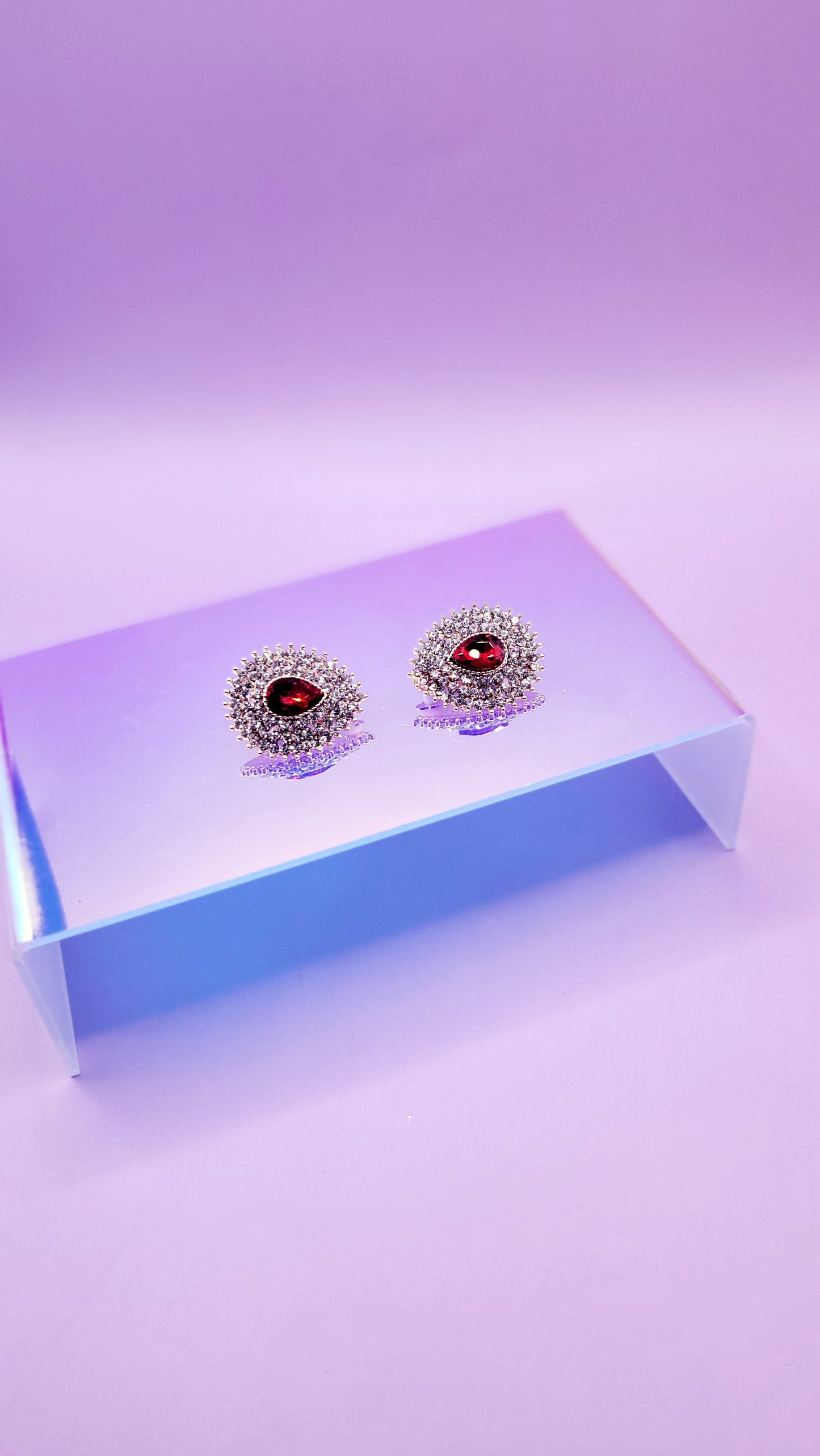 Red Teardrop Crystal Non Pierced Clip On Earrings