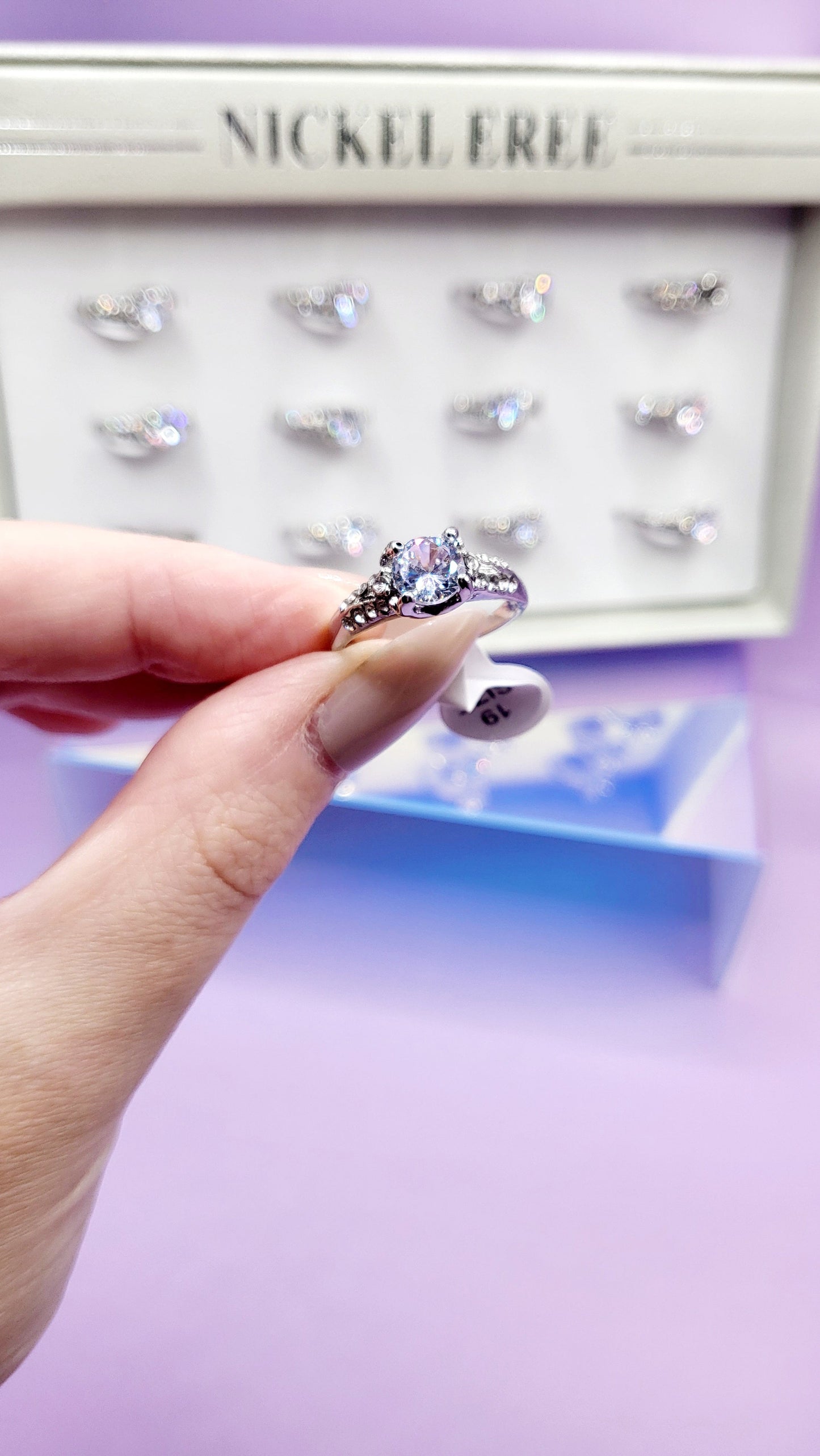 Dainty Crystal Ring Silver Box set of 12