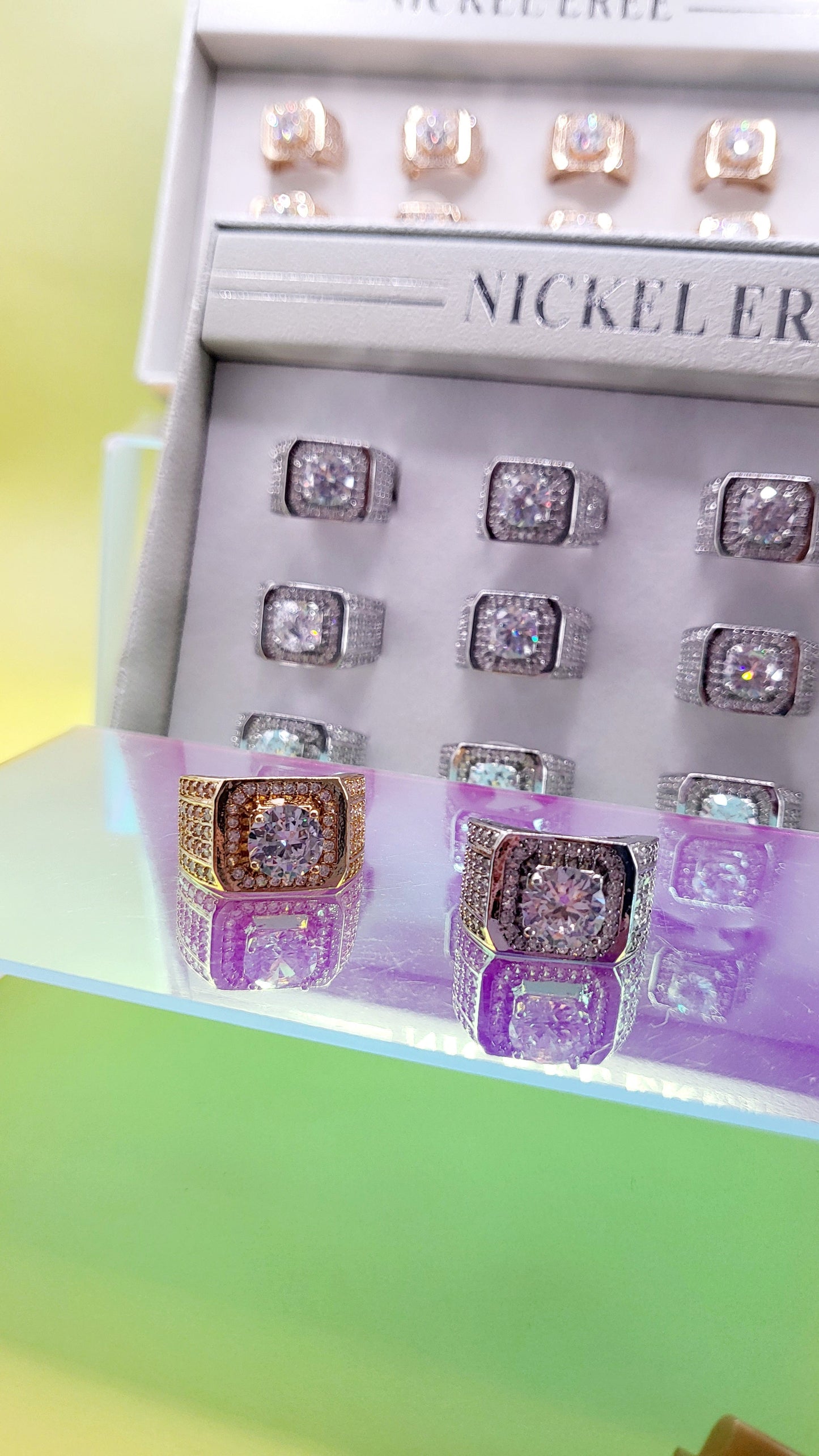 Men's Iced Out Crystal Box Set of 12 Rings