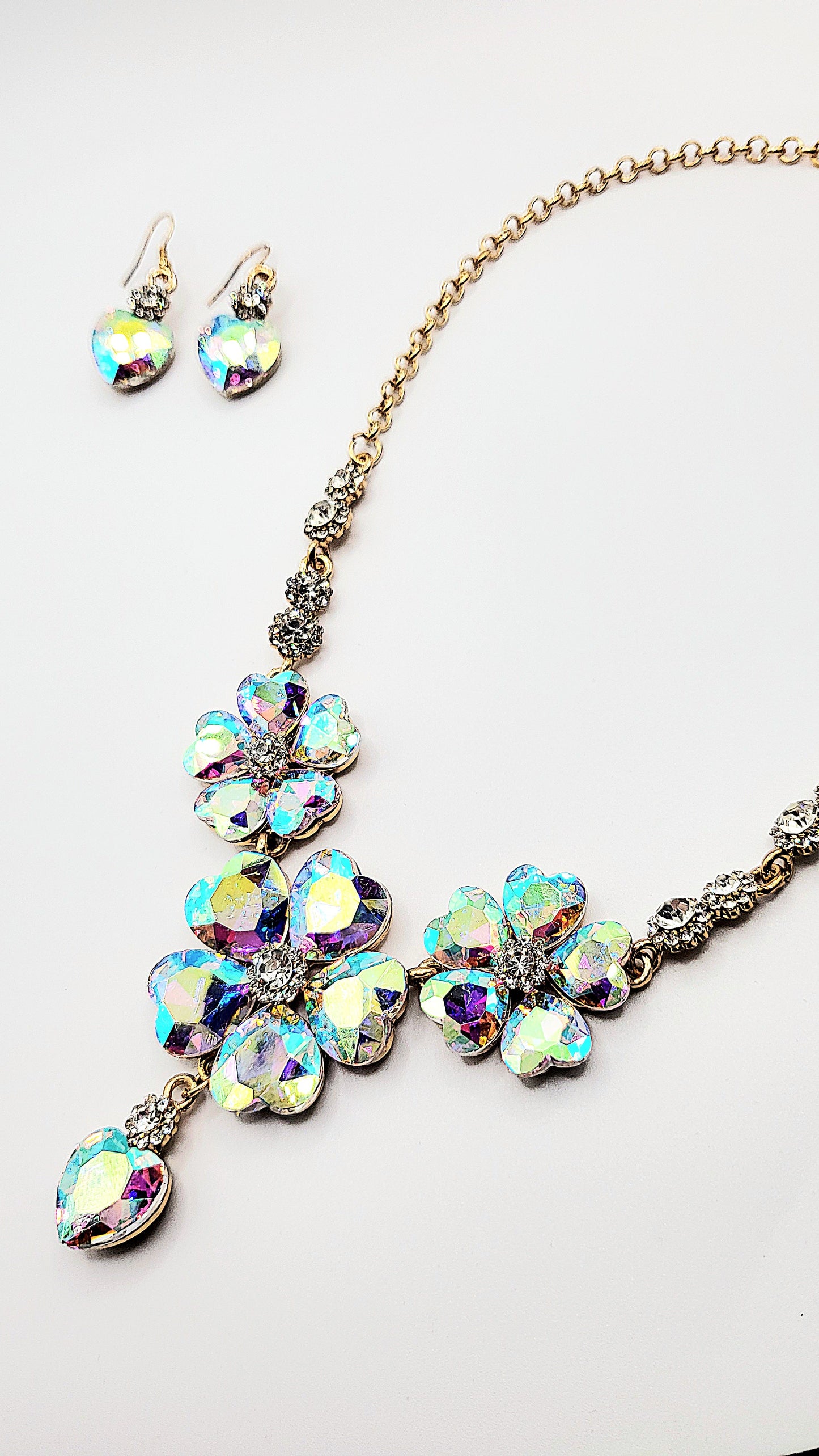 Flower Cluster Crystal Necklace Set