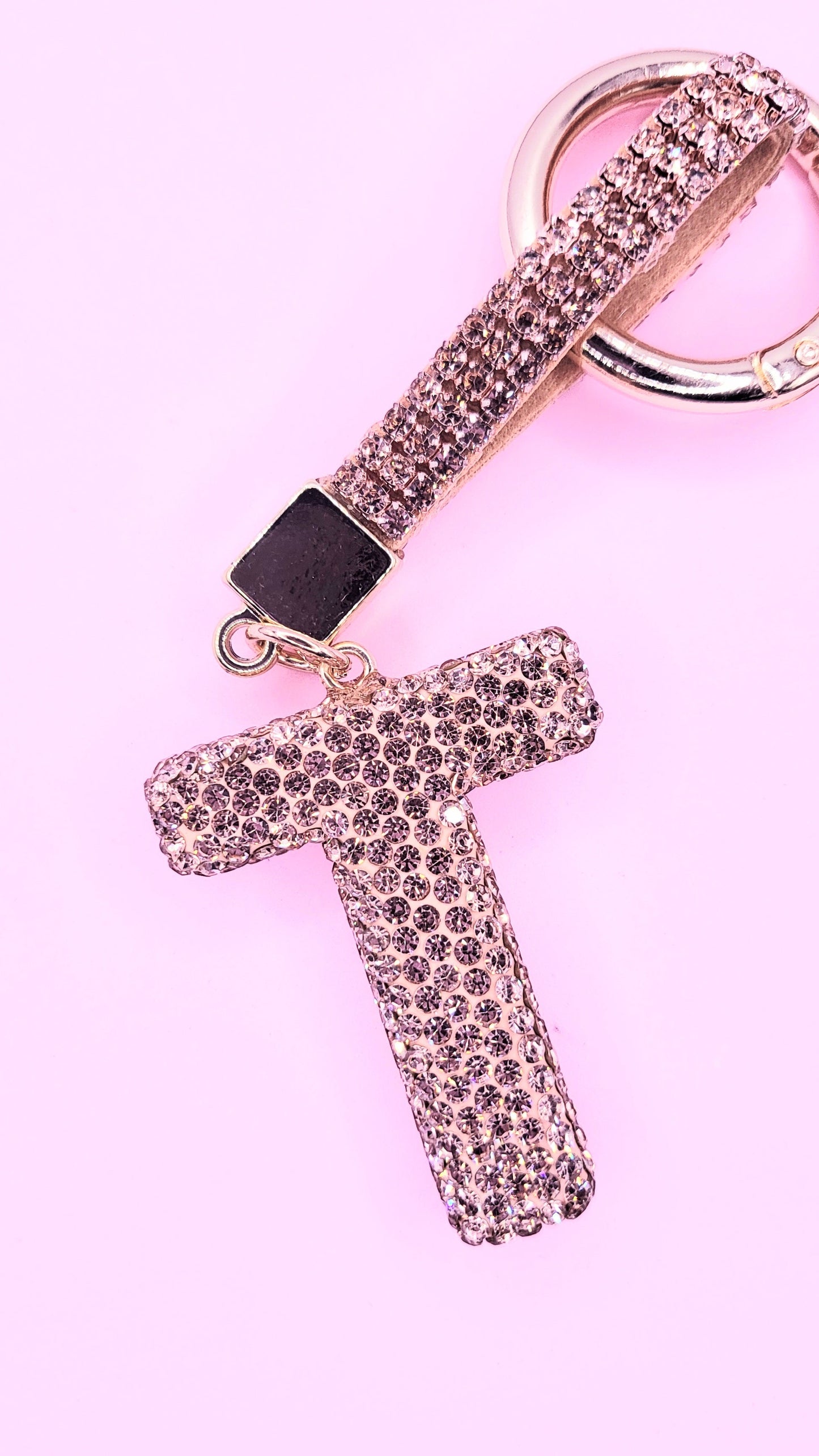 Initial Letter Rose Gold Crystal Key Ring & Bag Charm
