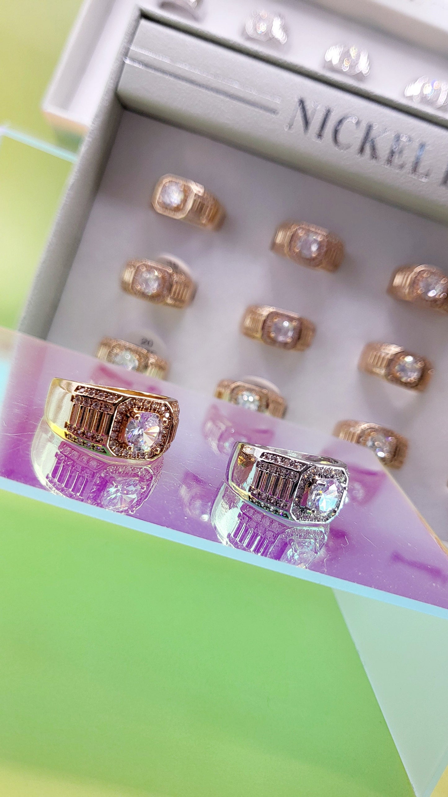 Men's Iced Out Crystal Box Set of 12 Rings