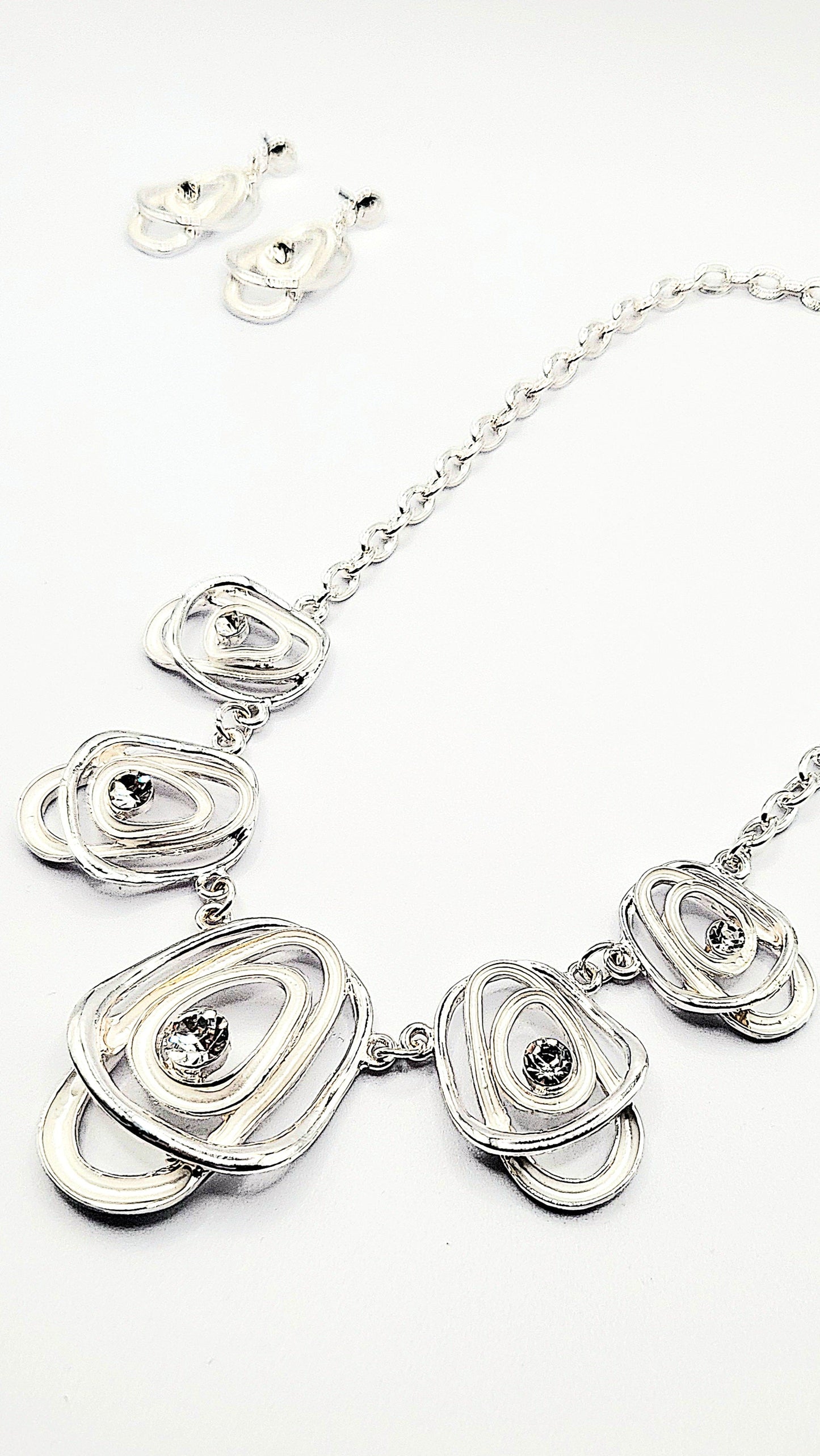 Abstract Layered Crystal Necklace & Earrings Set