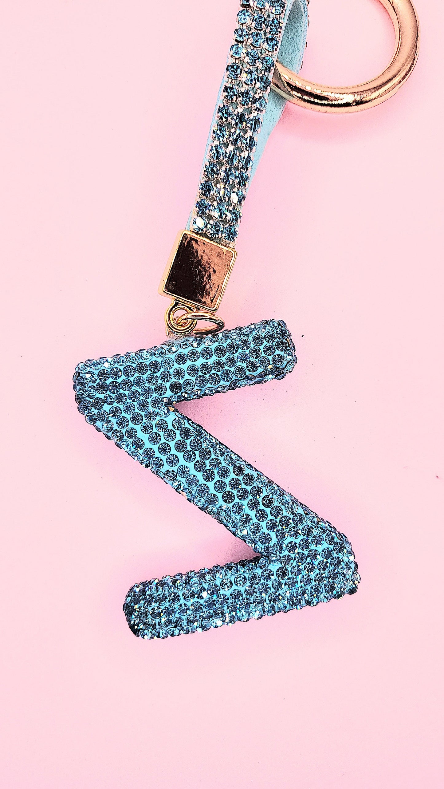 Initial Letter Blue Crystal Glam Key Ring