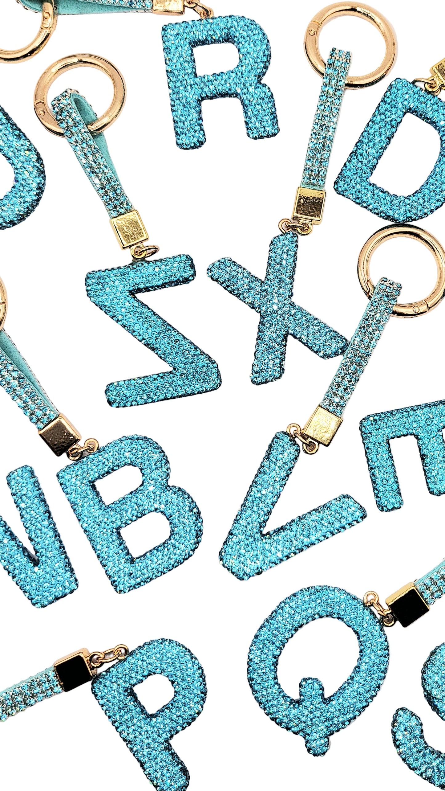 Initial Letter Blue Crystal Glam Key Ring