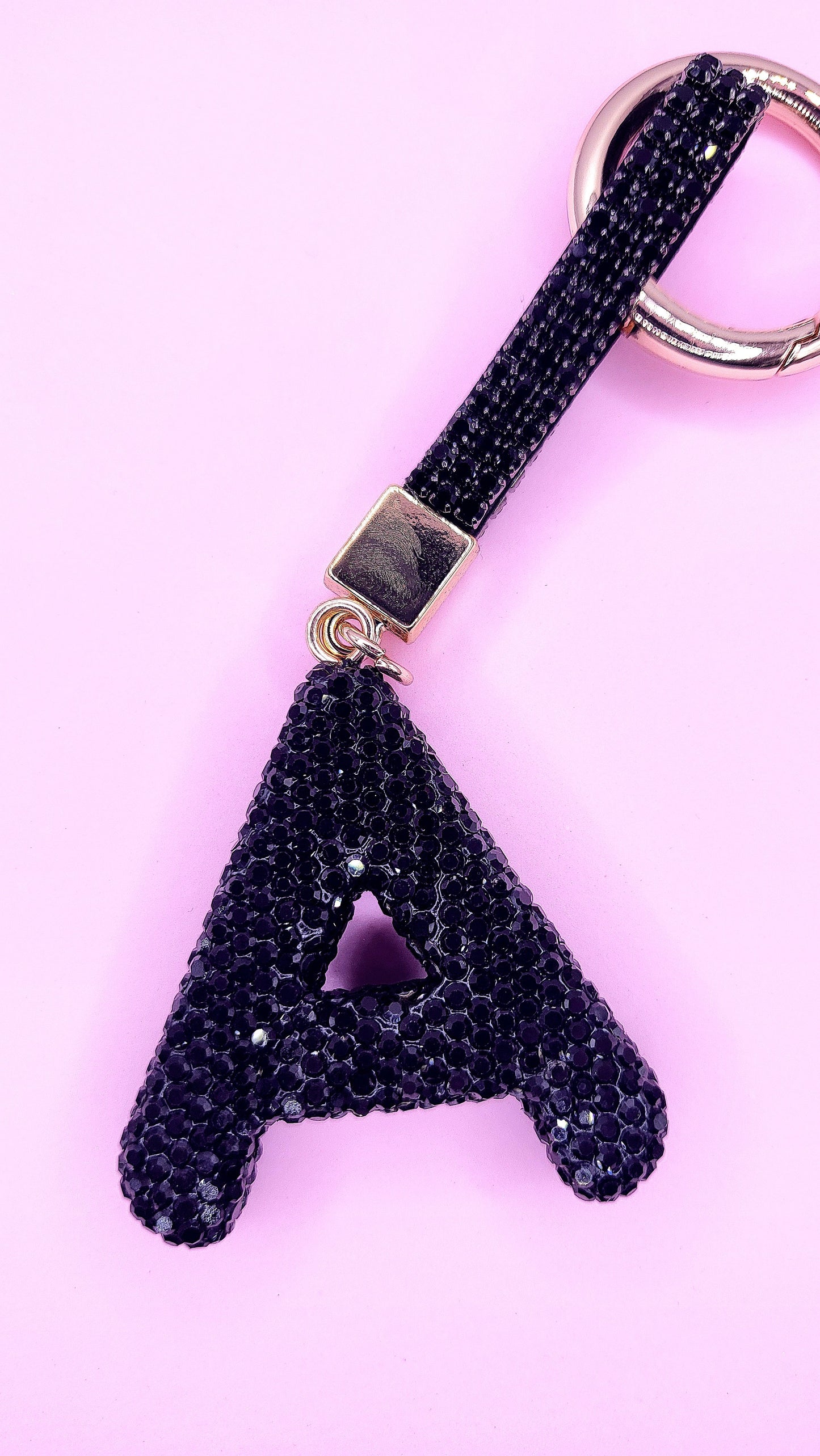 Initial Letter Black Crystal Glam Key Ring
