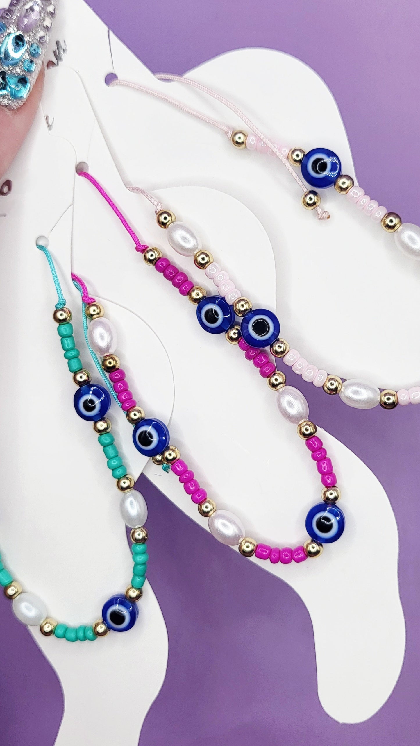 Evil Eye Beaded Pull Tie Anklet
