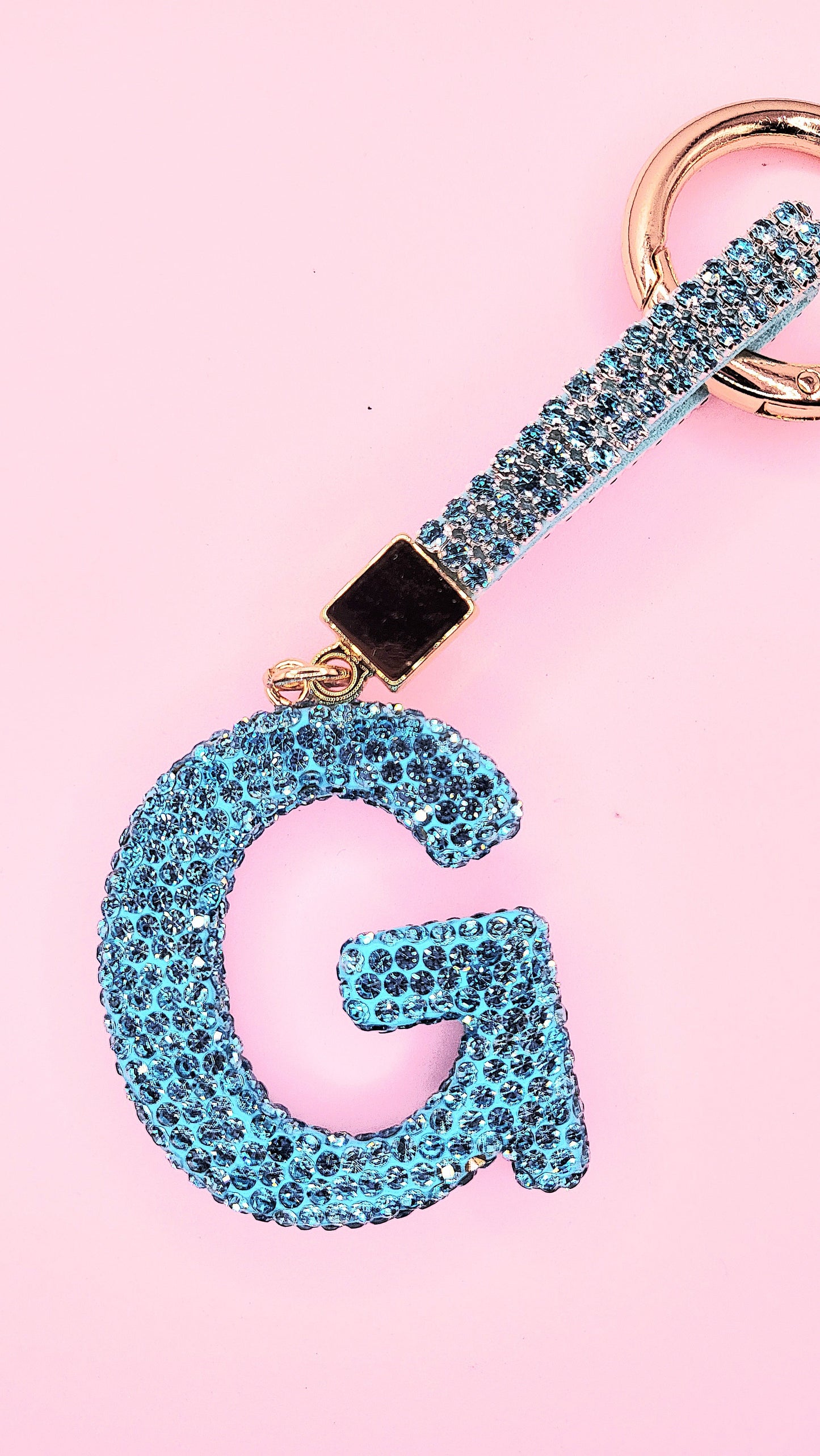 Initial Letter Blue Crystal Glam Key Ring