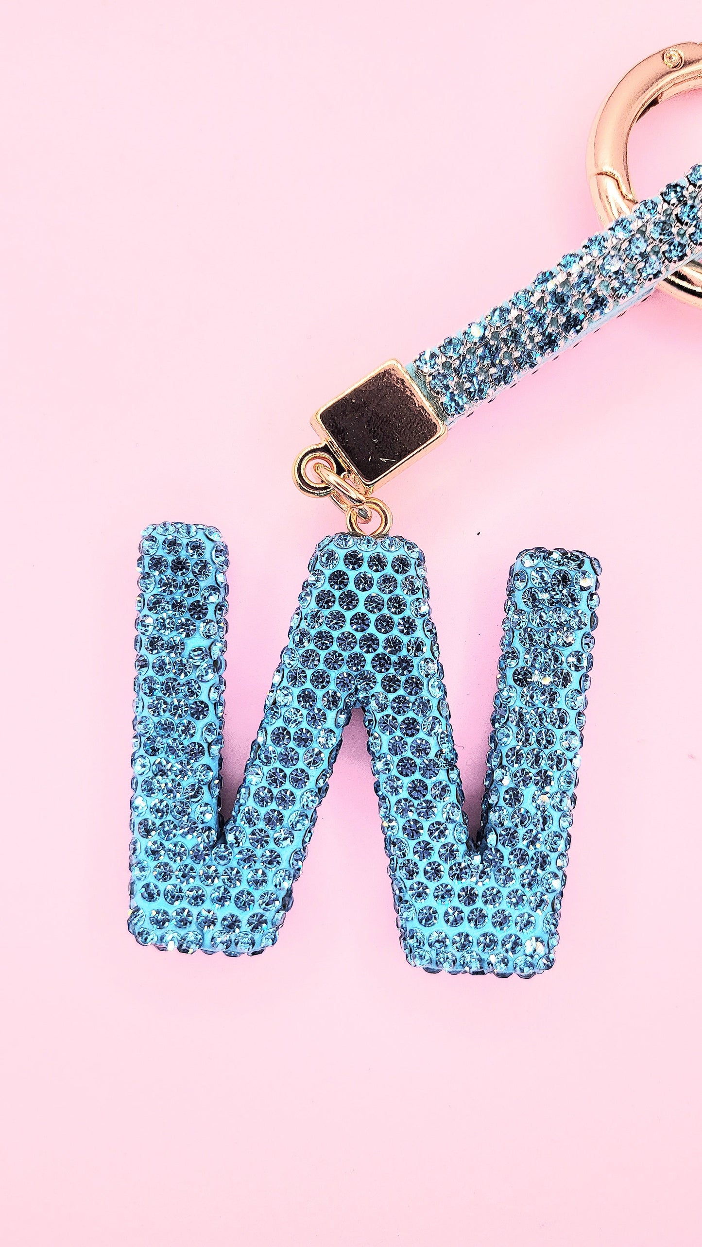 Initial Letter Blue Crystal Glam Key Ring