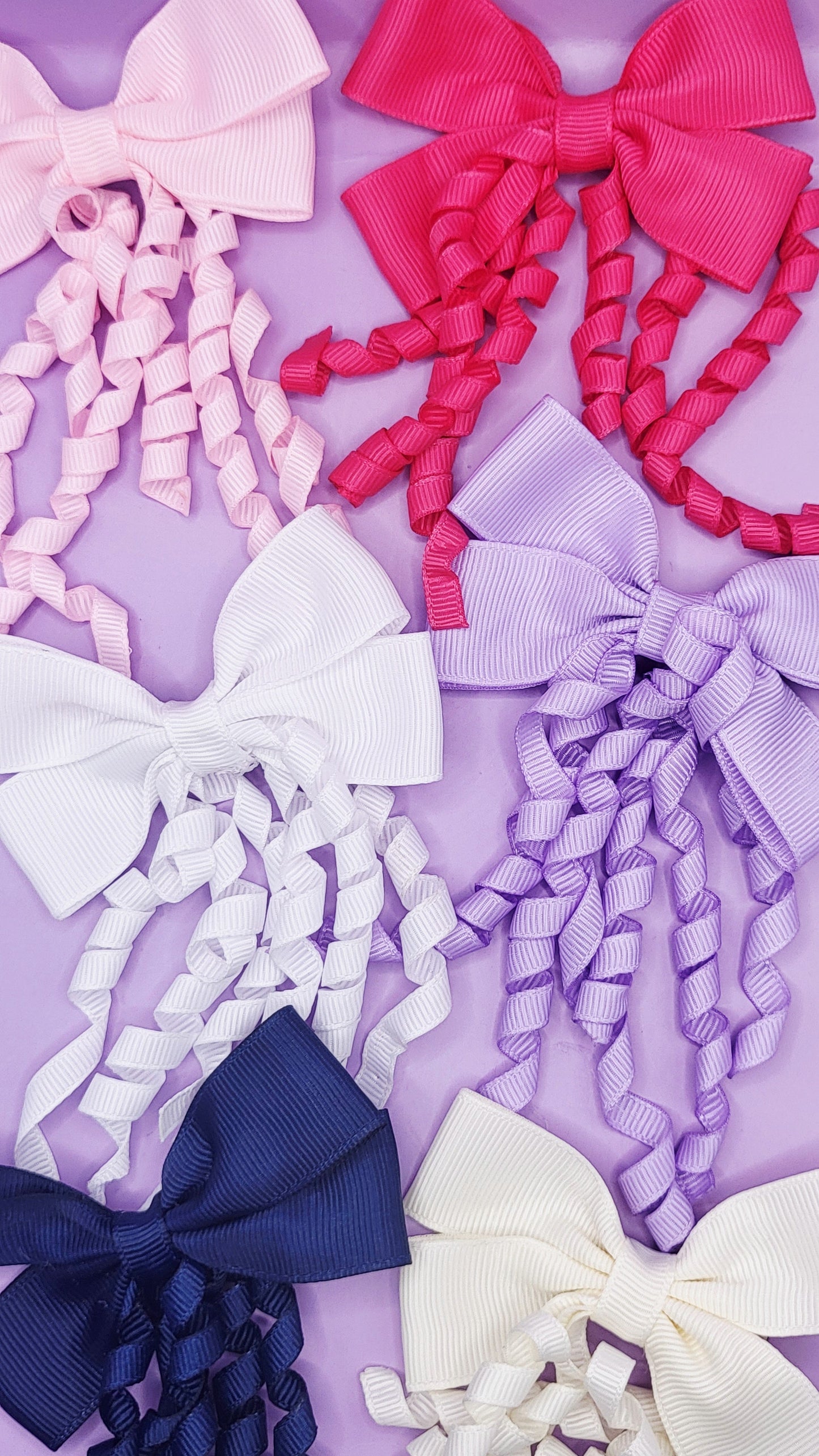 Pastel Curly Hair Bow Tassel Clip Slide Pack of 24
