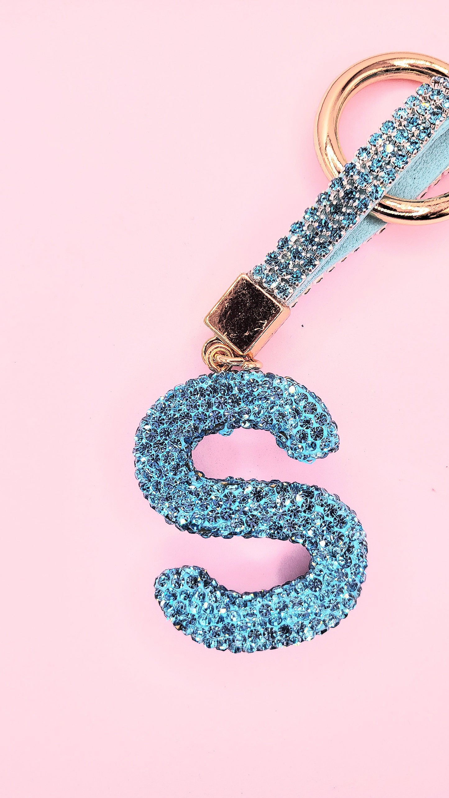 Initial Letter Blue Crystal Glam Key Ring