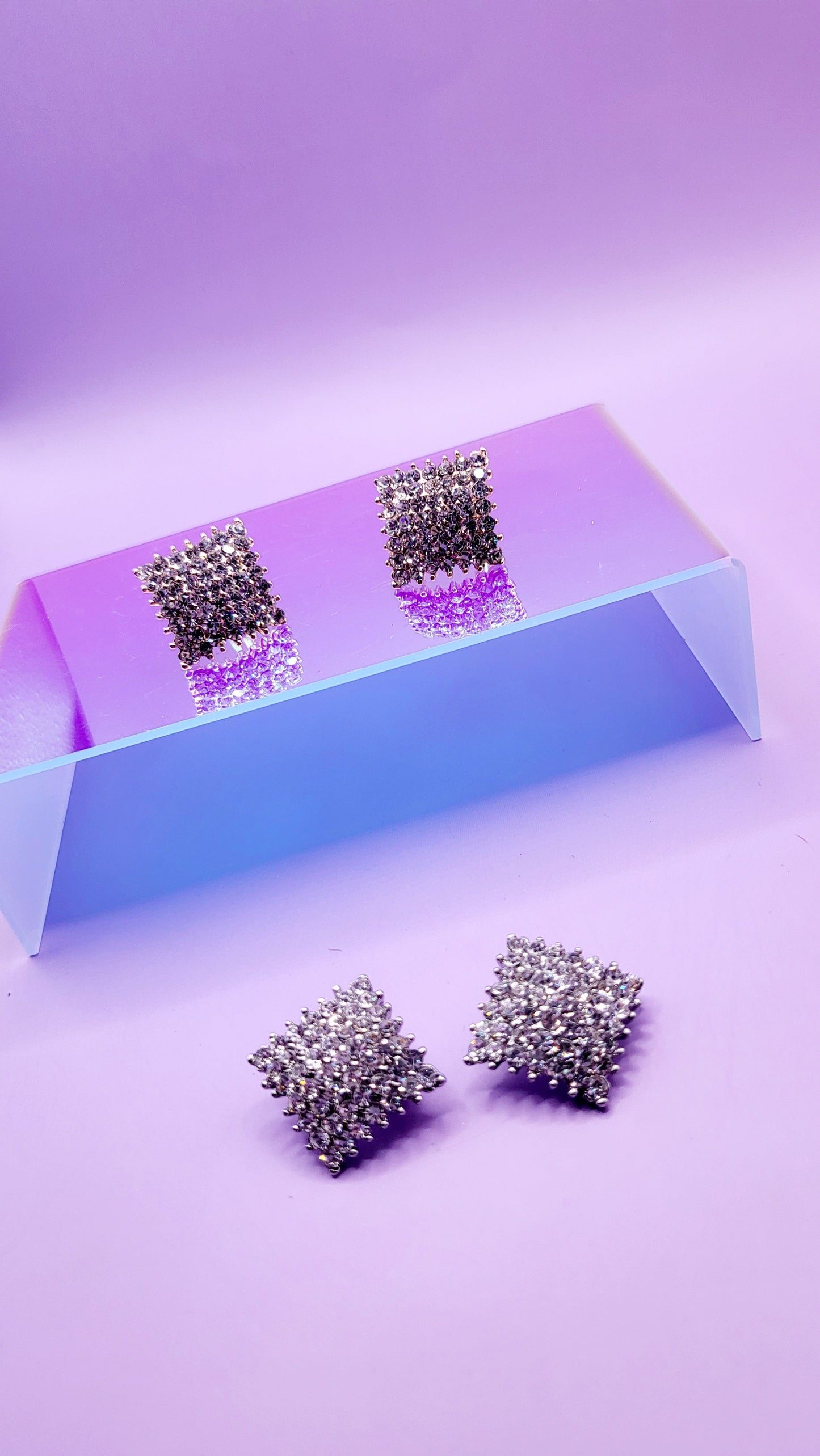 Square Iced Out Crystal Non Pierced Clip On Earrings