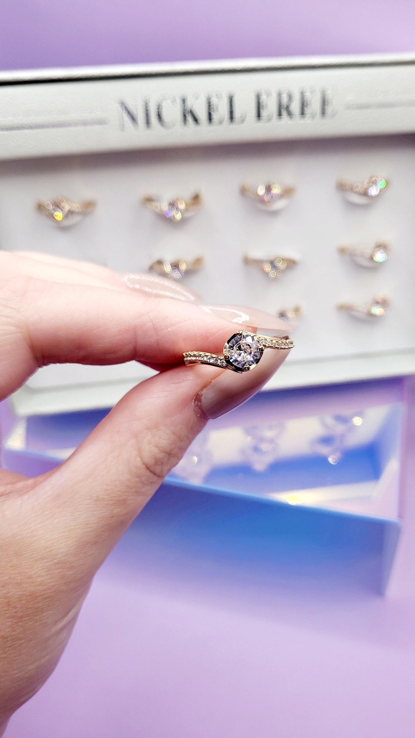 Grace Sparkly Crystal Ring Gold Box set of 12