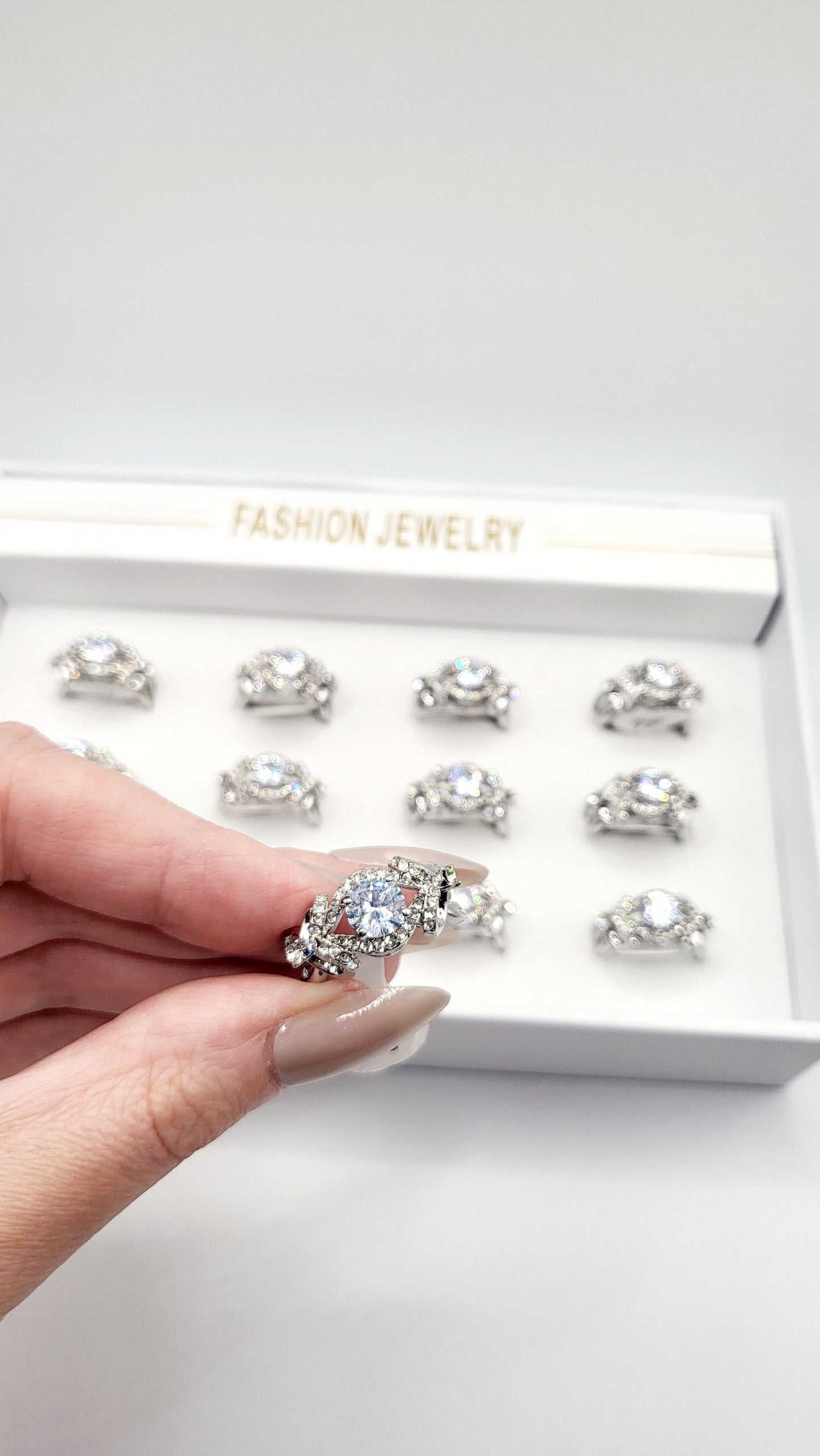 Impression Crystal Ring Silver Box set of 12