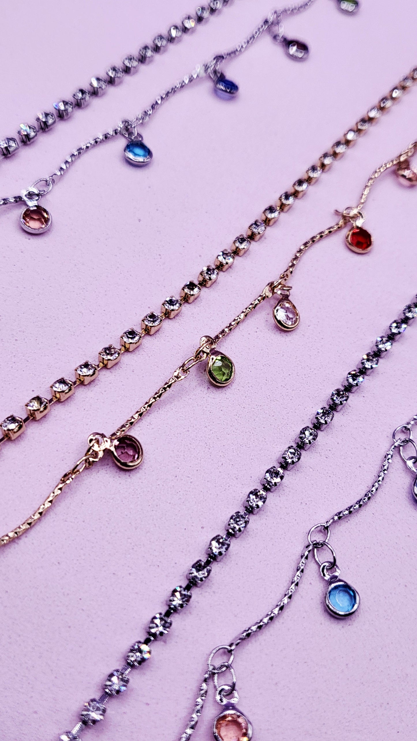 Rainbow Crystal Charm Tennis Anklet