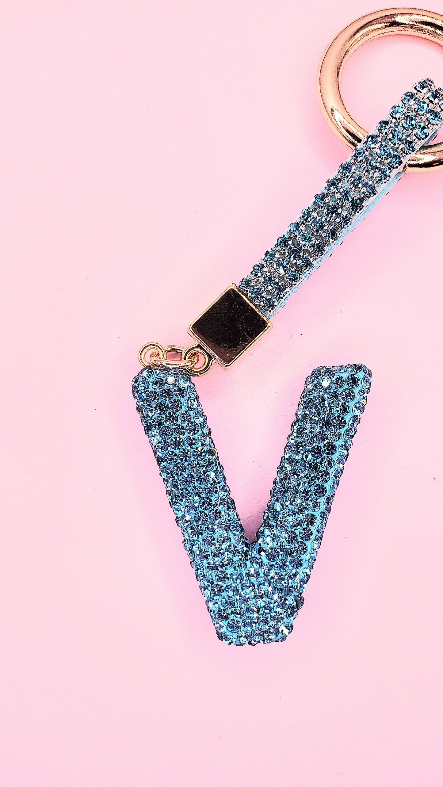 Initial Letter Blue Crystal Glam Key Ring