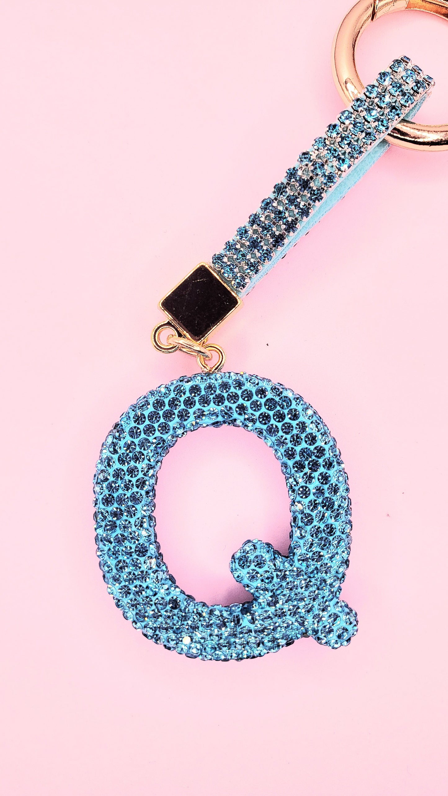 Initial Letter Blue Crystal Glam Key Ring