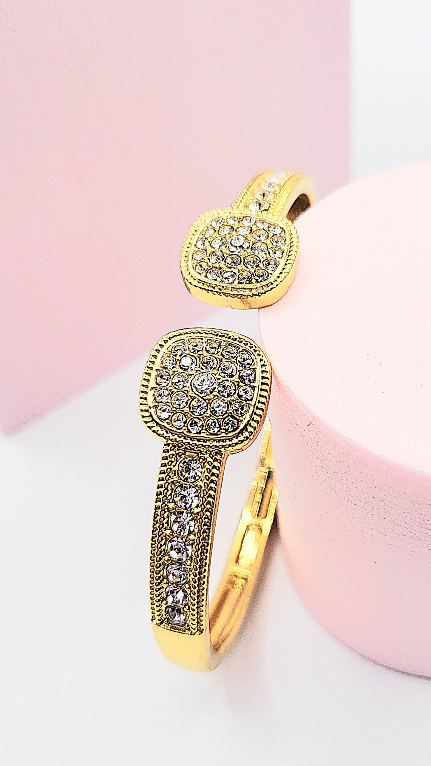Square Crystal Stacking Bangle Stainless Steel