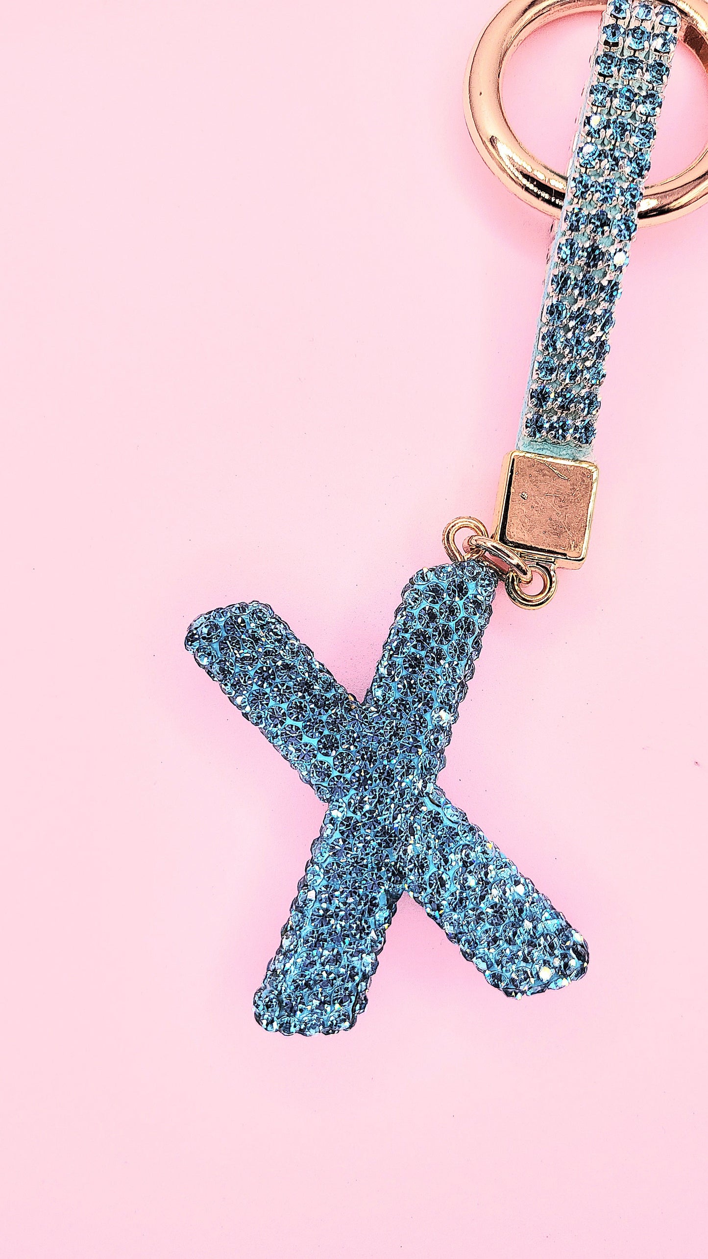 Initial Letter Blue Crystal Glam Key Ring
