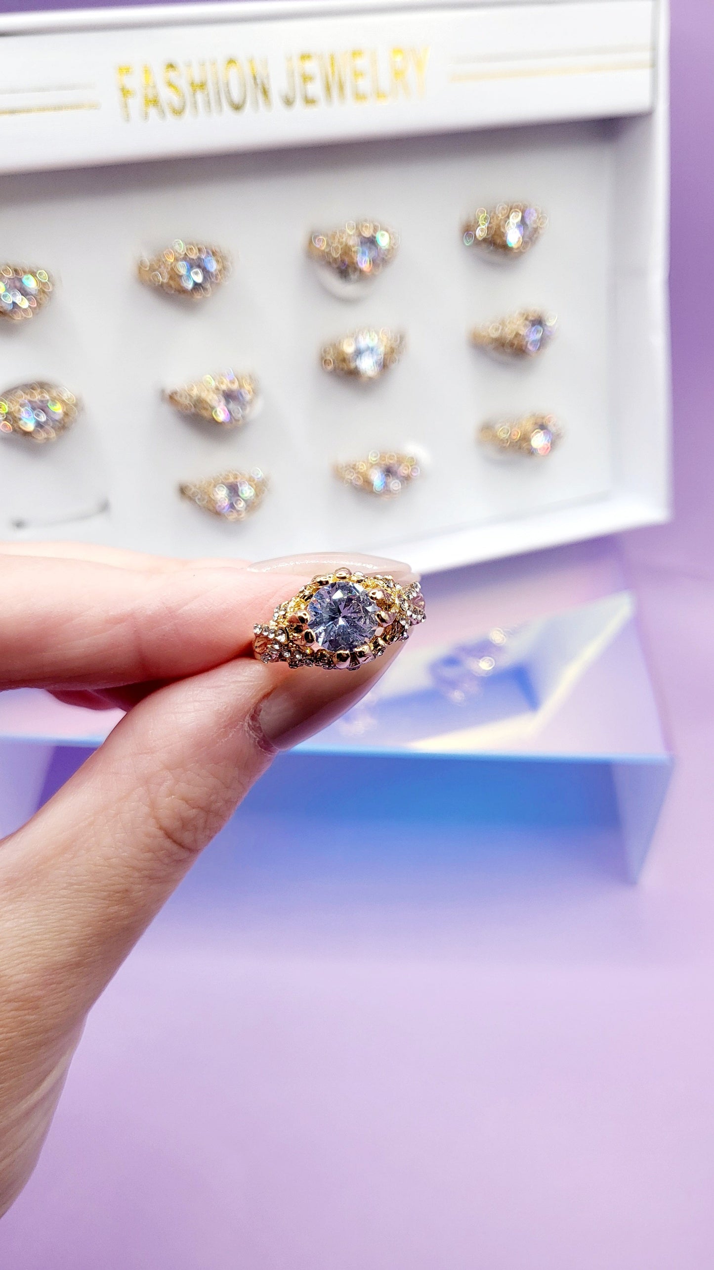 Boulevard Crystal Ring Box set of 12