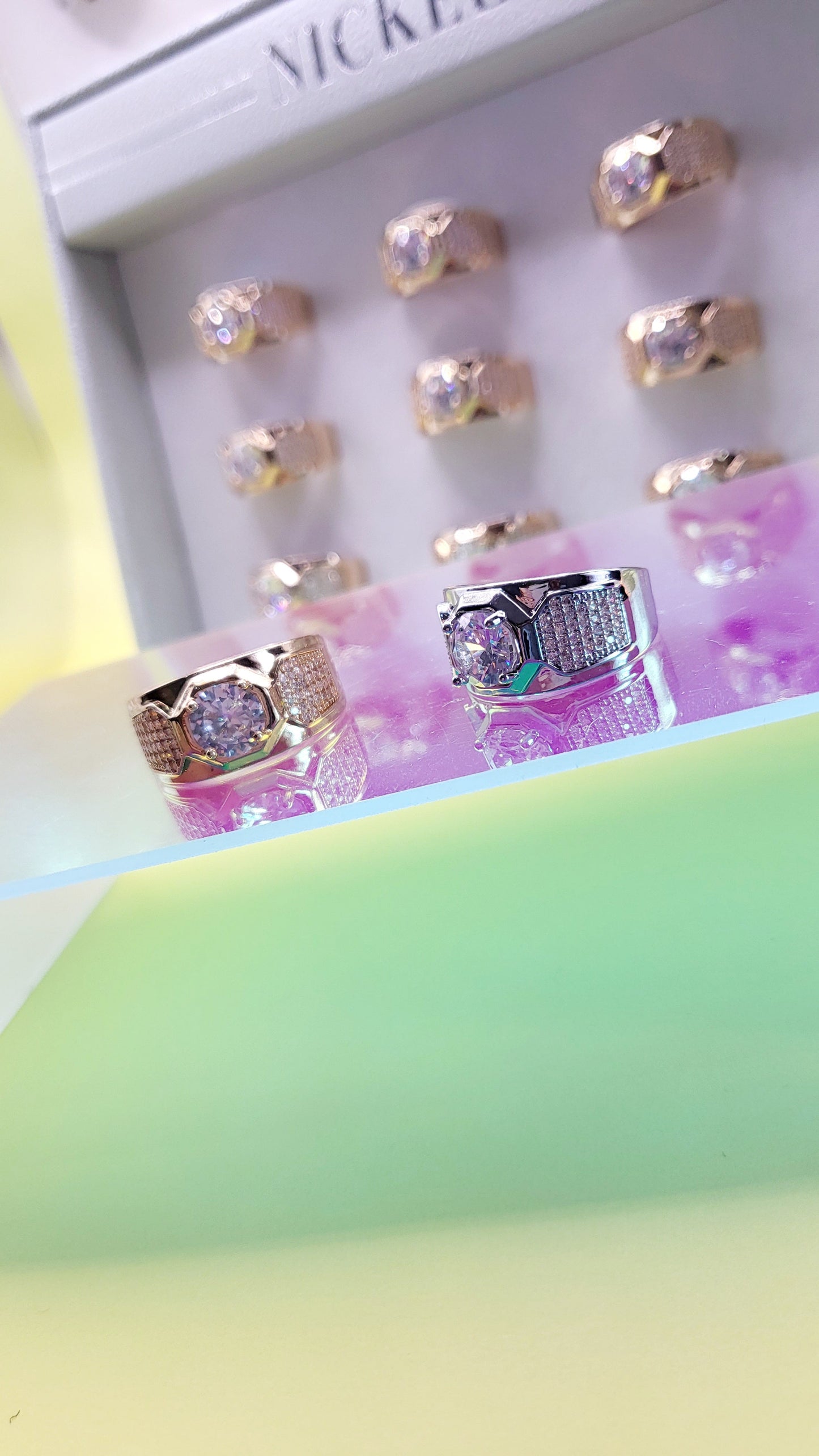 Men's Iced Out Crystal Box Set of 12 Rings