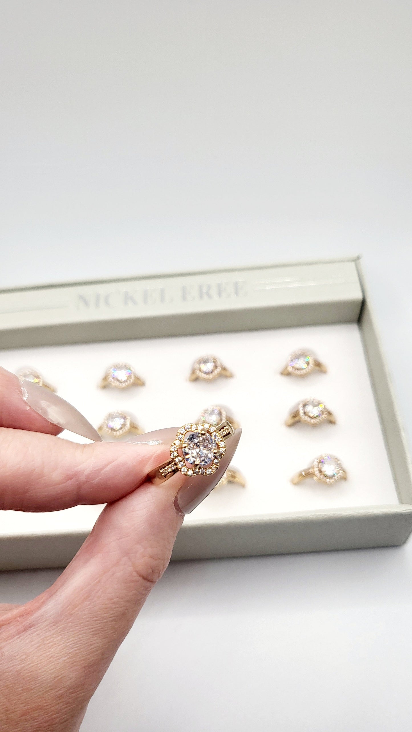 Pose Crystal Ring Gold Box set of 12