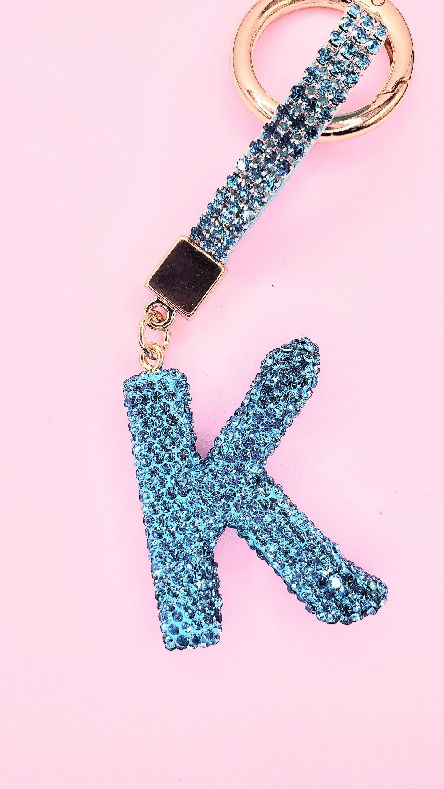 Initial Letter Blue Crystal Glam Key Ring