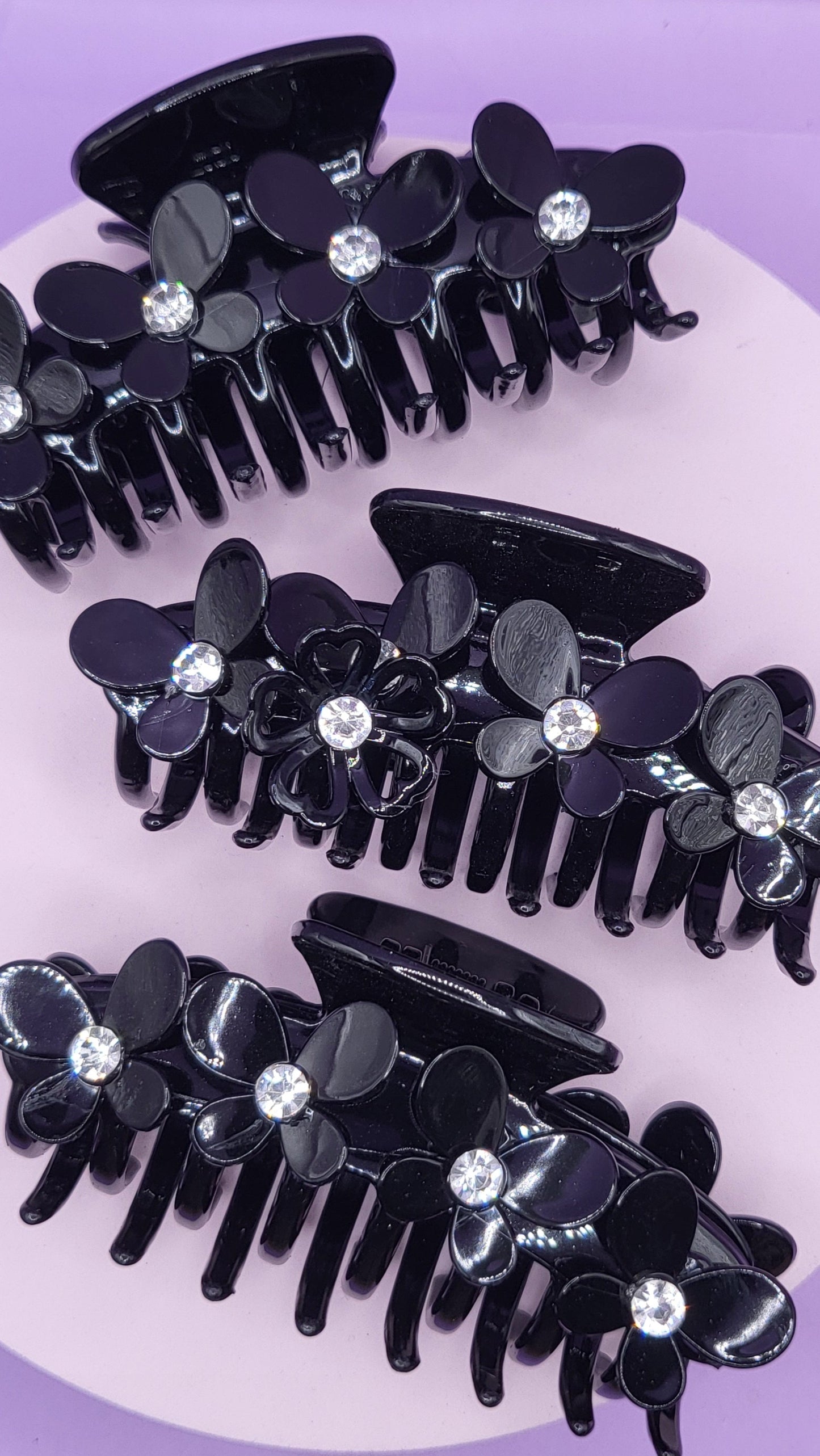 Crystal Black Flower Hair Clamp Pack of 12
