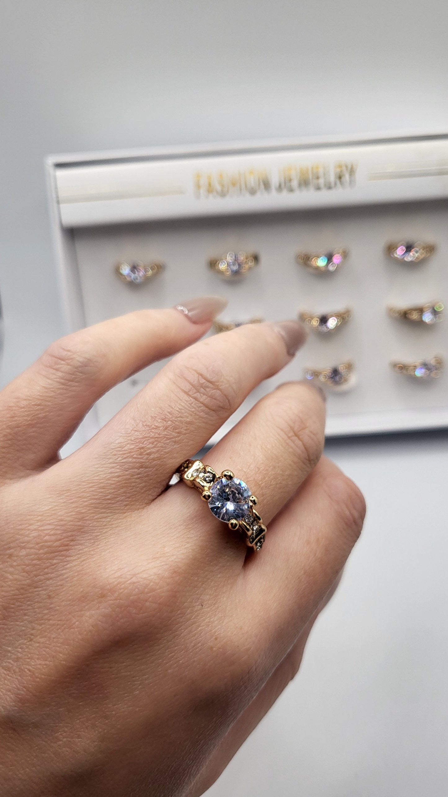 Jewelled Crystal Ring Gold Box set of 12