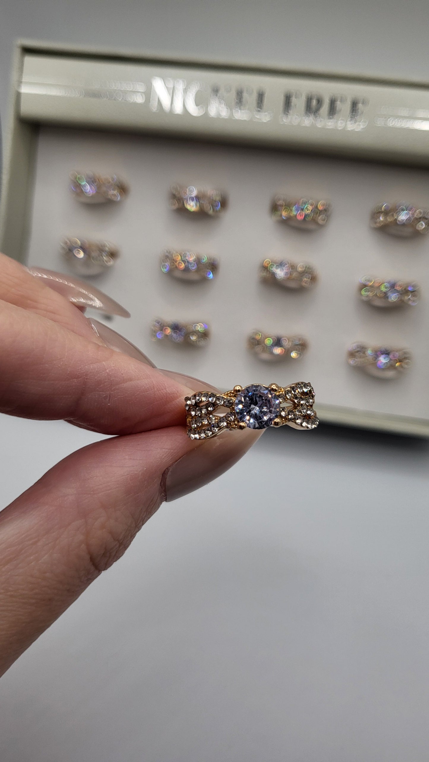 Layered Crystal Ring Gold Box set of 12