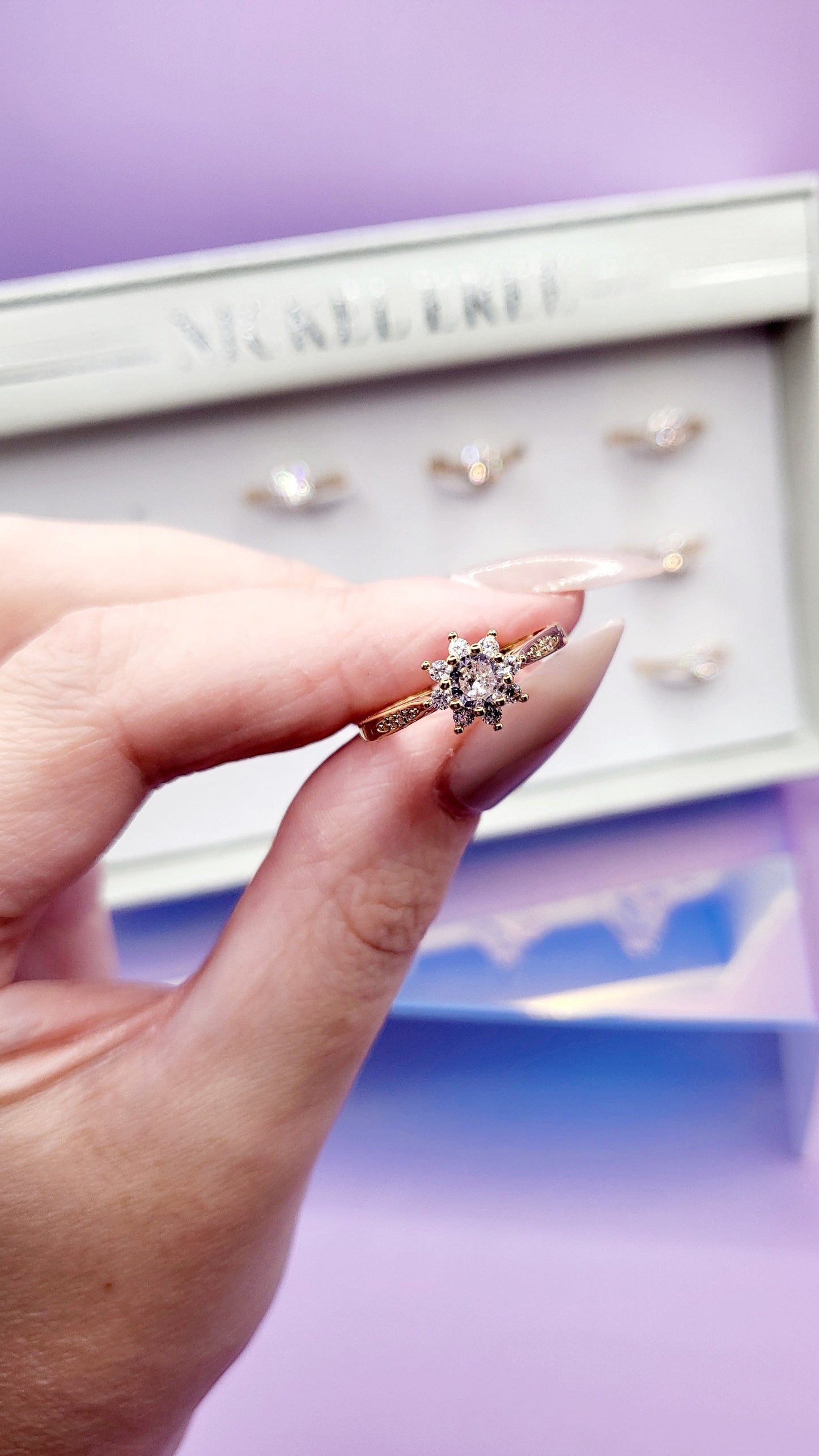 Flower Crystal Ring Gold Box set of 12