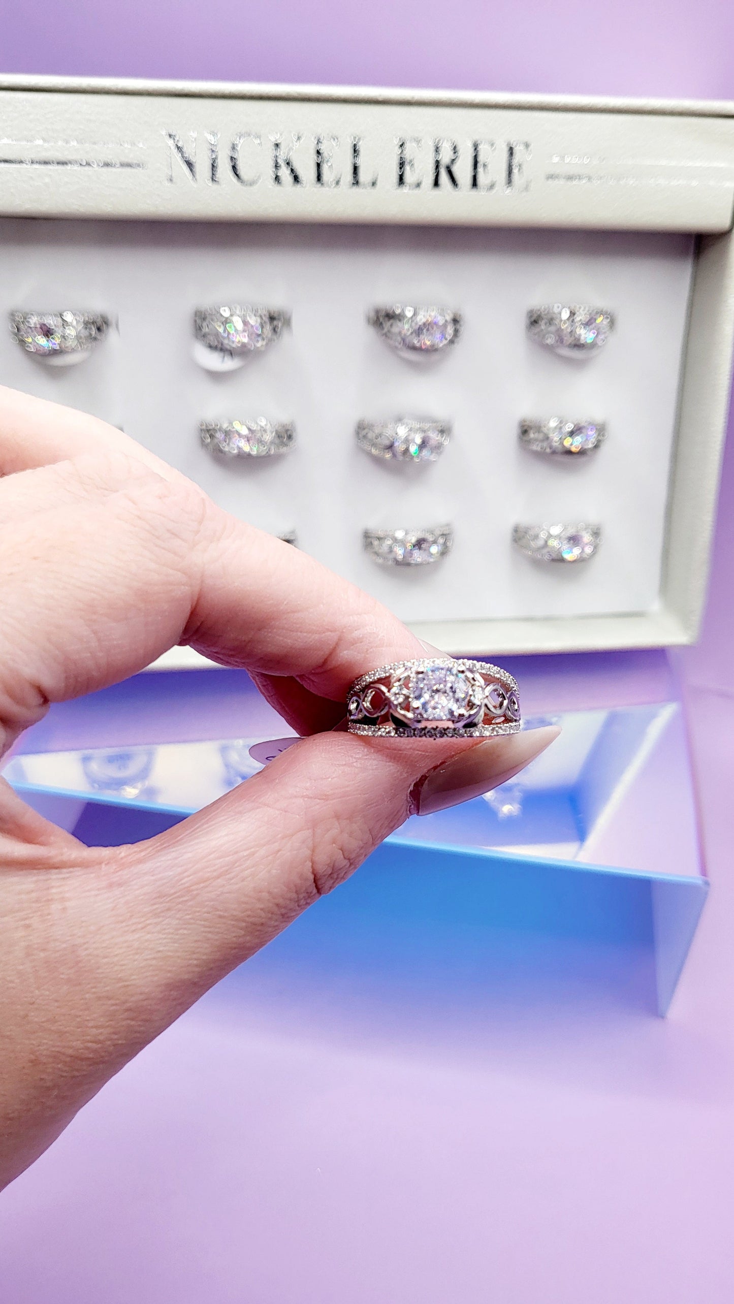 Impression Crystal Ring Silver Box set of 12