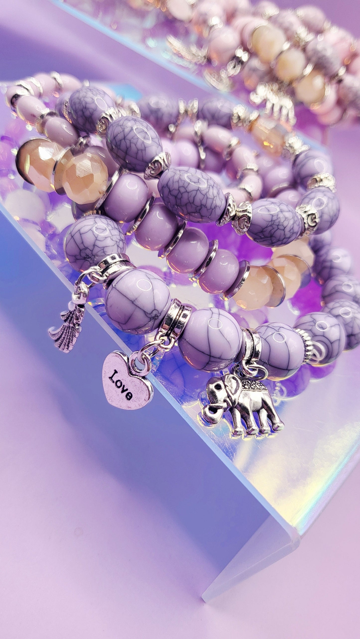 Elephant Charm Ceramic Beaded Bracelet Set