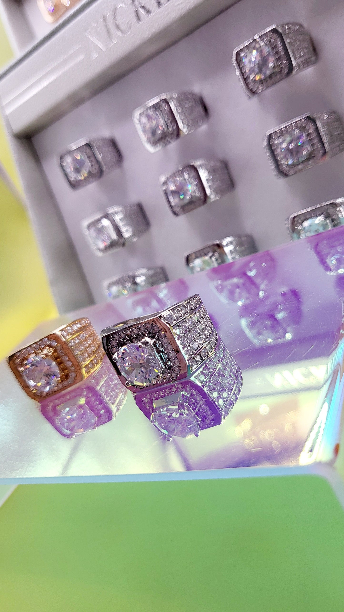 Men's Iced Out Crystal Box Set of 12 Rings