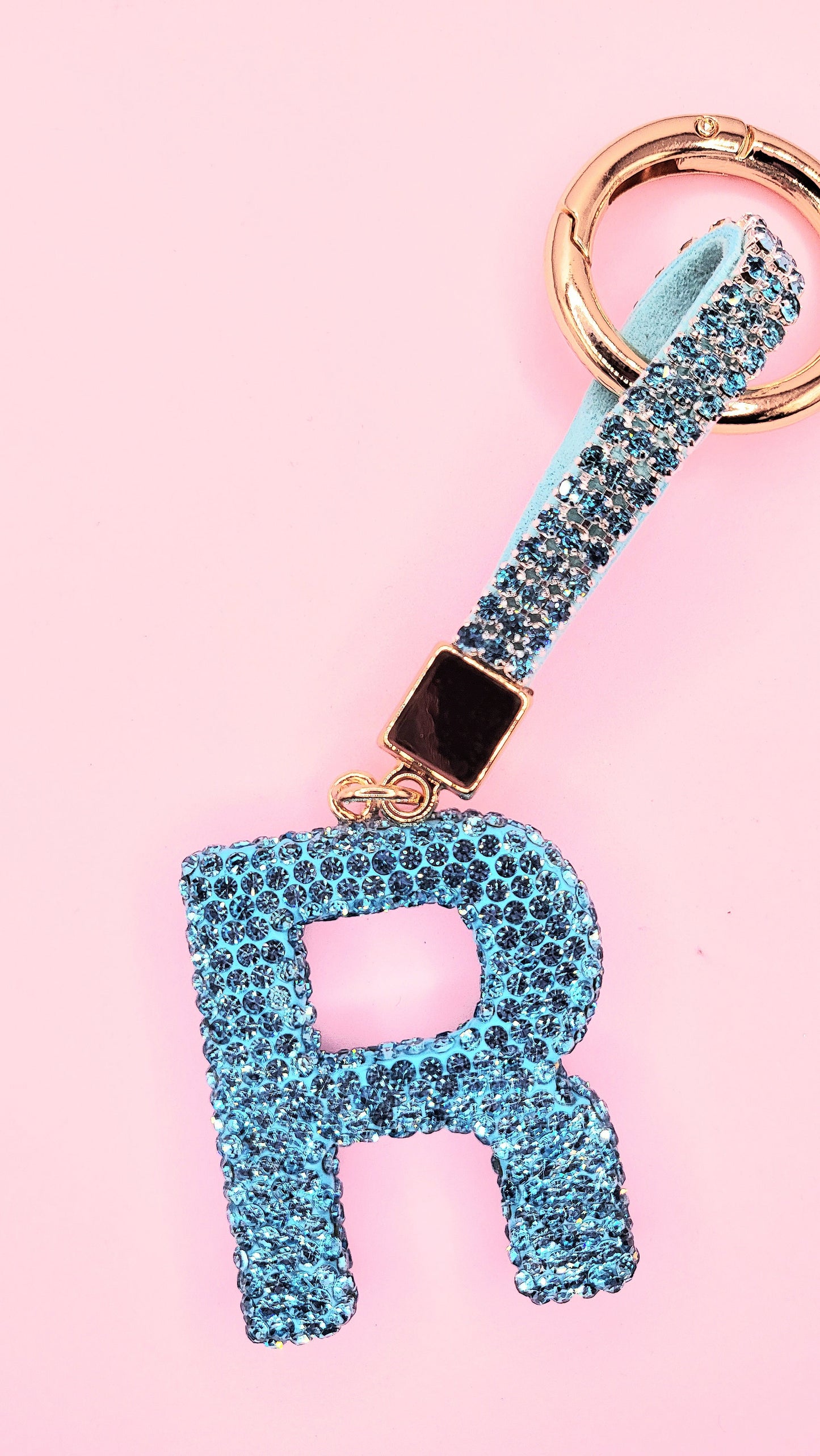 Initial Letter Blue Crystal Glam Key Ring